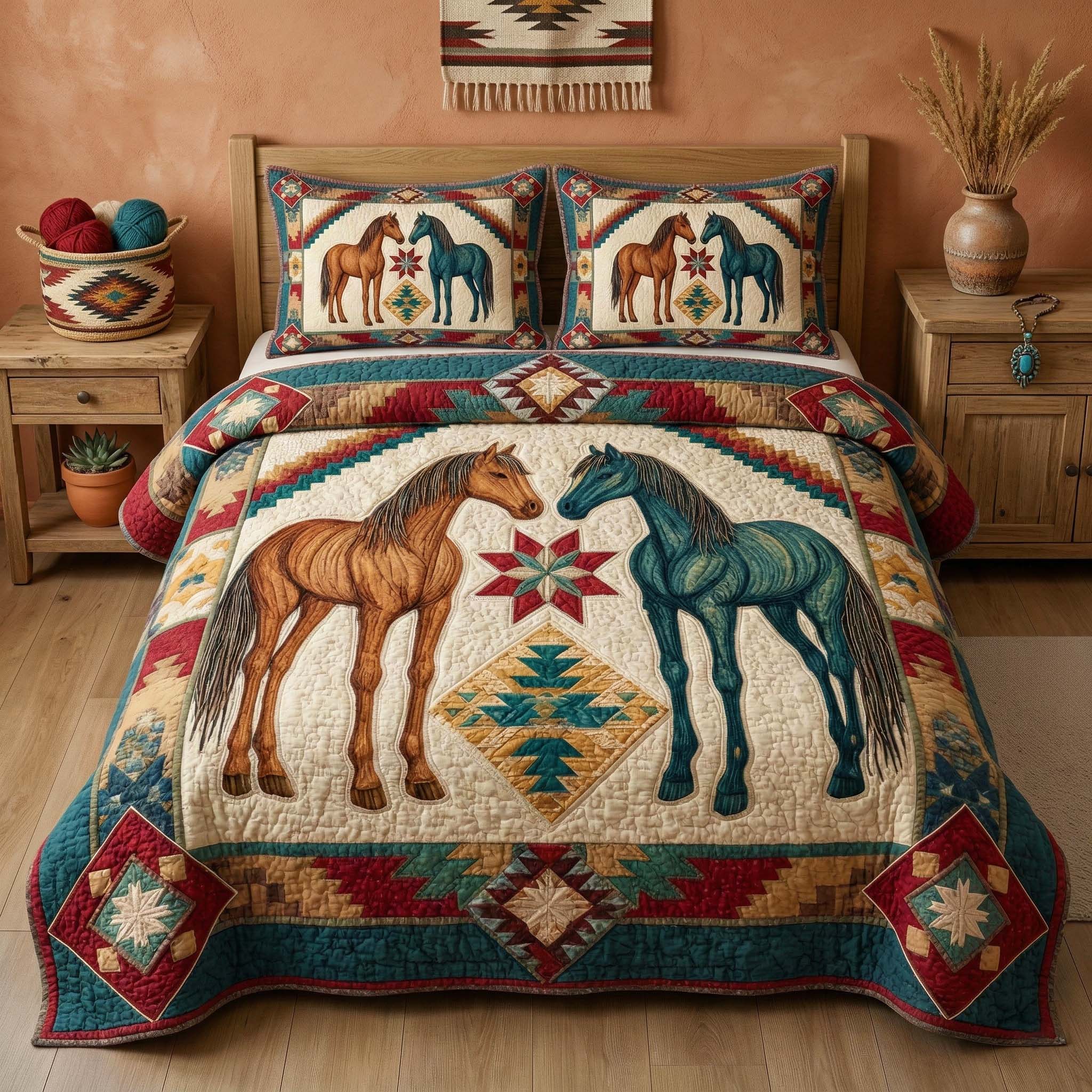 Southwestern Star Horse Quilted Bedding Set Holiday Room Decorations Gifts For Husband - Tradiviet