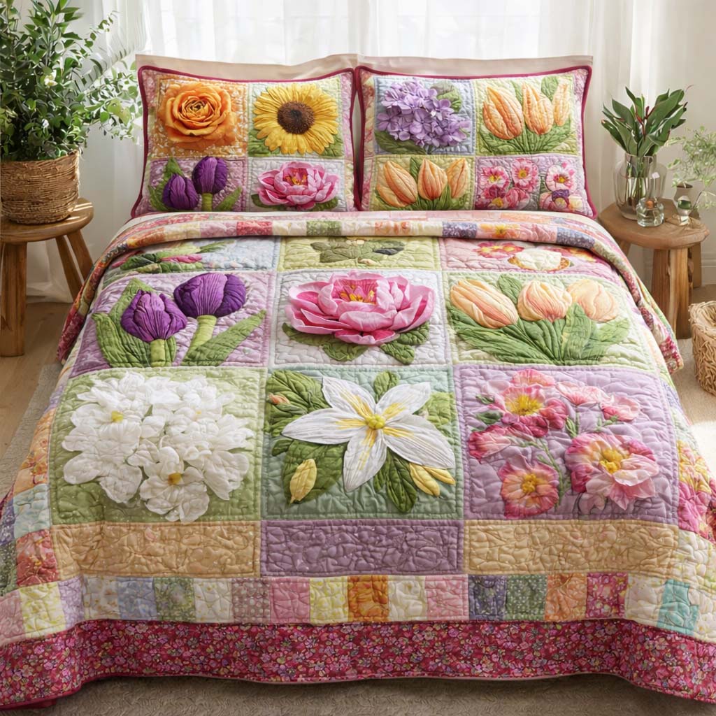 Spring Bloom Quilted Bedding Set Holiday House Decorations Best Father's Day Gifts - Tradiviet