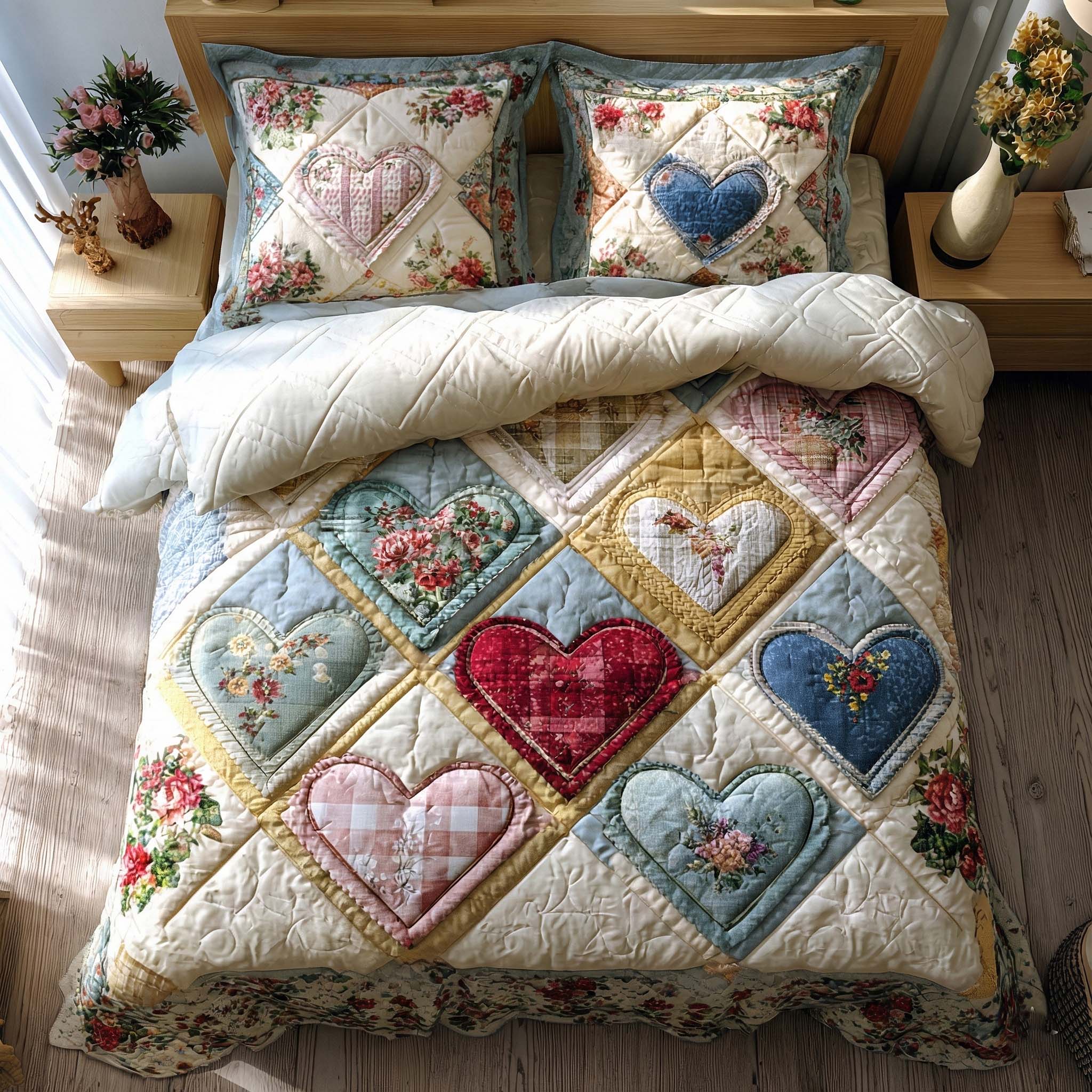 Spring Patch Quilted Bedding Set Bed Room Decoration Mother's Day Gifts - Tradiviet