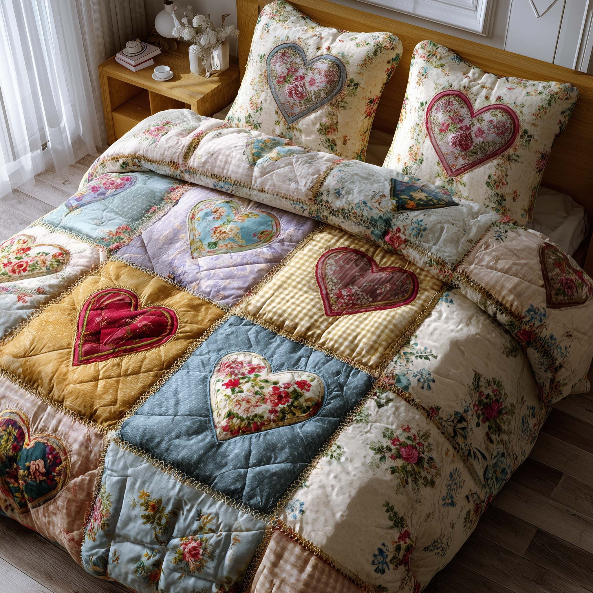 Spring Patch Quilted Bedding Set Bedroom Decorations Mother's Day Gift Ideas - Tradiviet