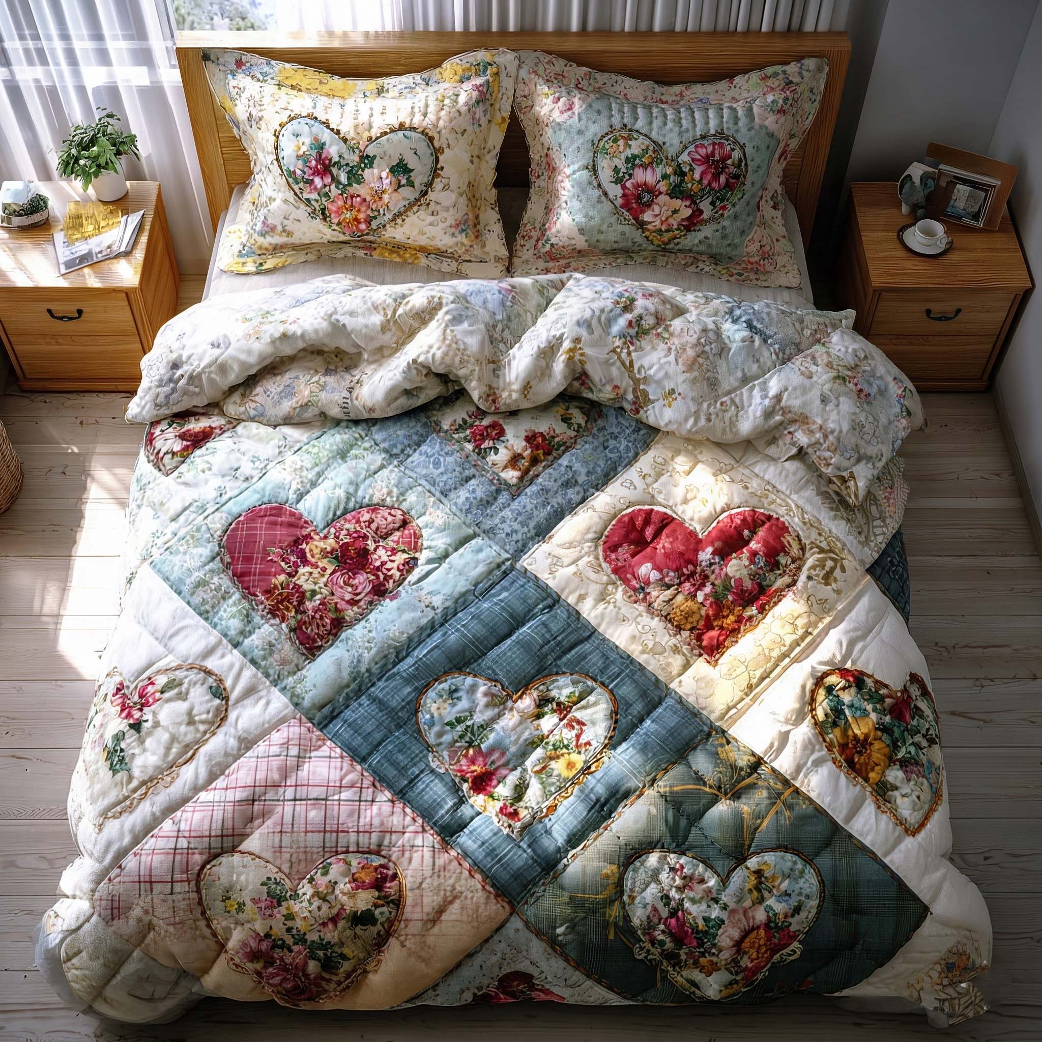 Spring Patch Quilted Bedding Set Mens Bedroom Decor Gift Ideas For Dad - Tradiviet