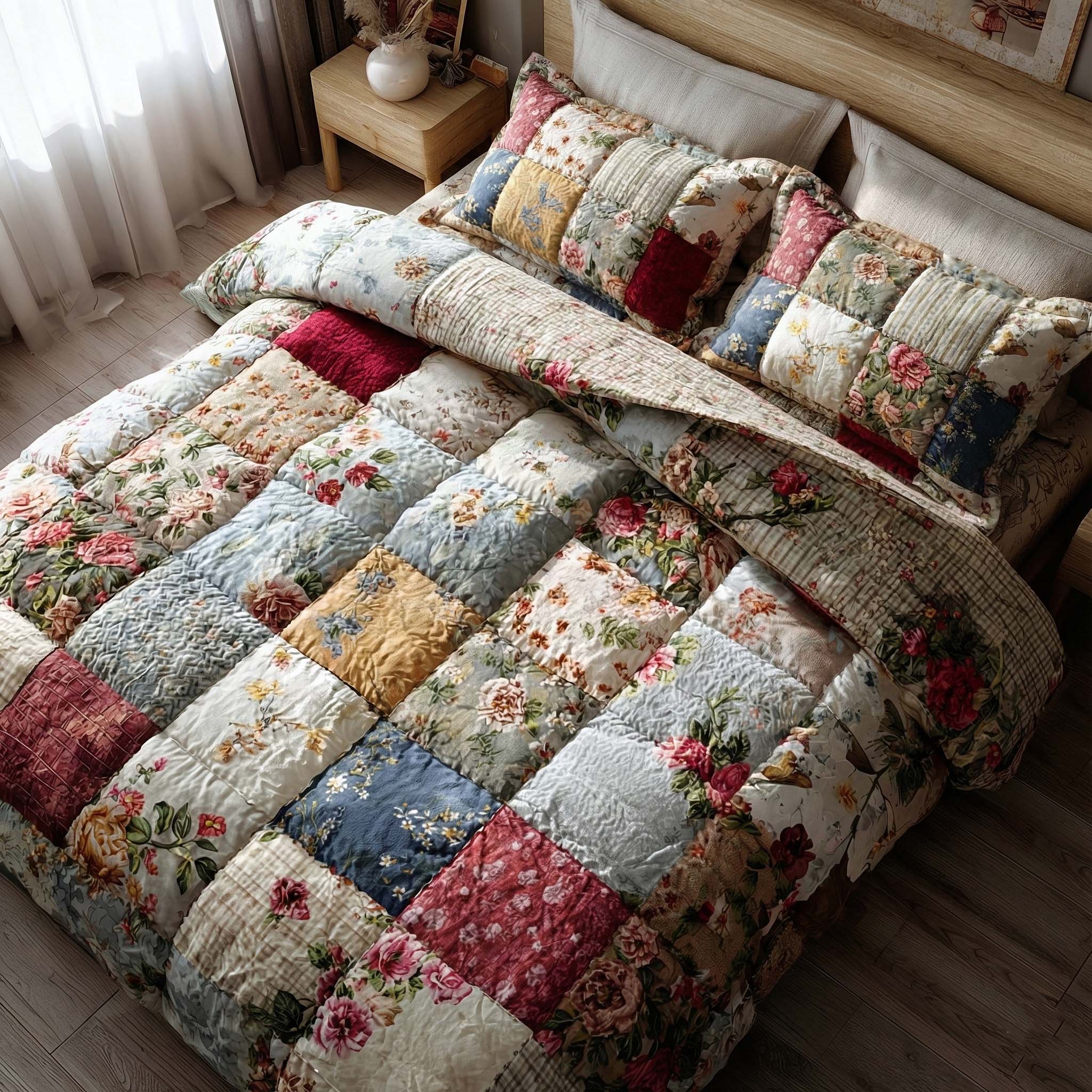 Spring Patch Quilted Bedding Set Room Decoration Items Dad Birthday Gifts - Tradiviet