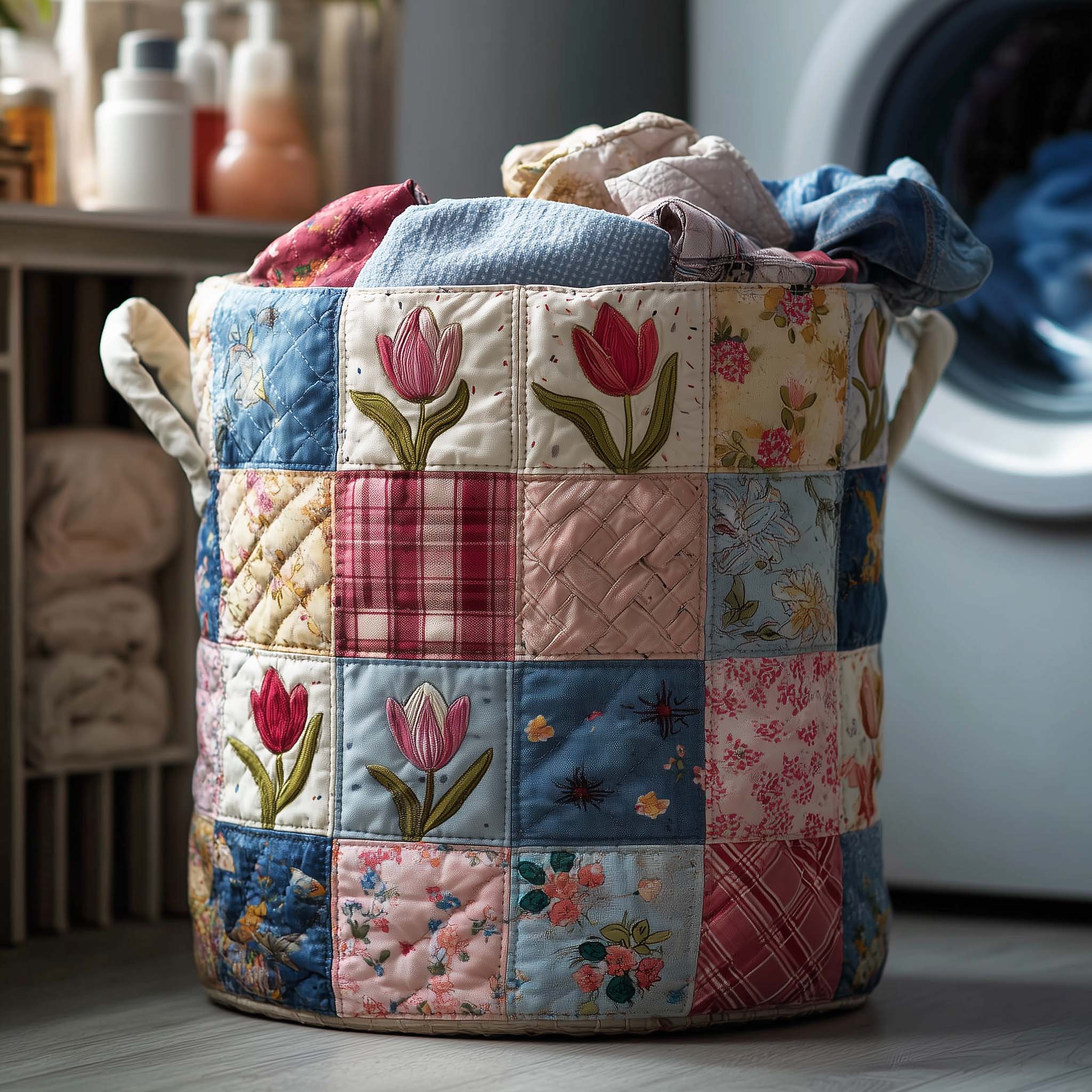 Spring Patch Quilted Laundry Basket Best Laundry Hamper Presents For Daughter - Tradiviet