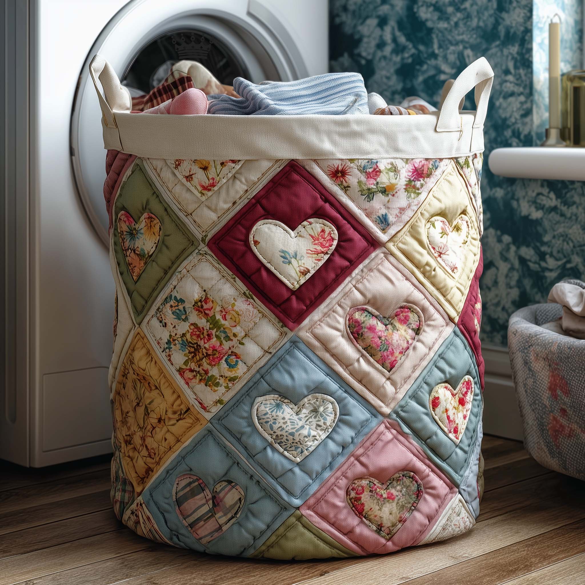 Spring Patch Quilted Laundry Basket Cute Laundry Hamper Mother's Day Gifts For Wife - Tradiviet