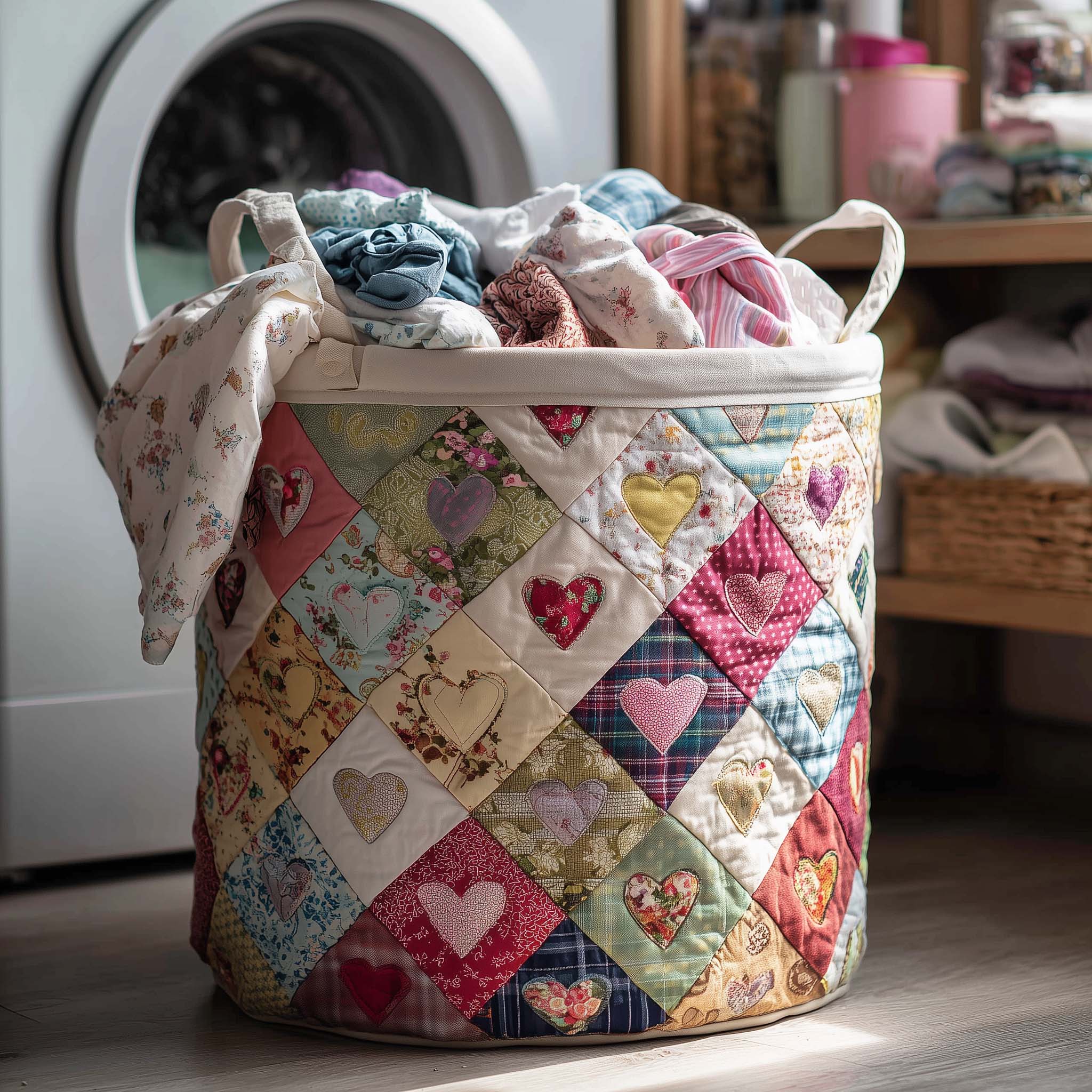 Spring Patch Quilted Laundry Basket Funny Baskets Best Family Gifts - Tradiviet