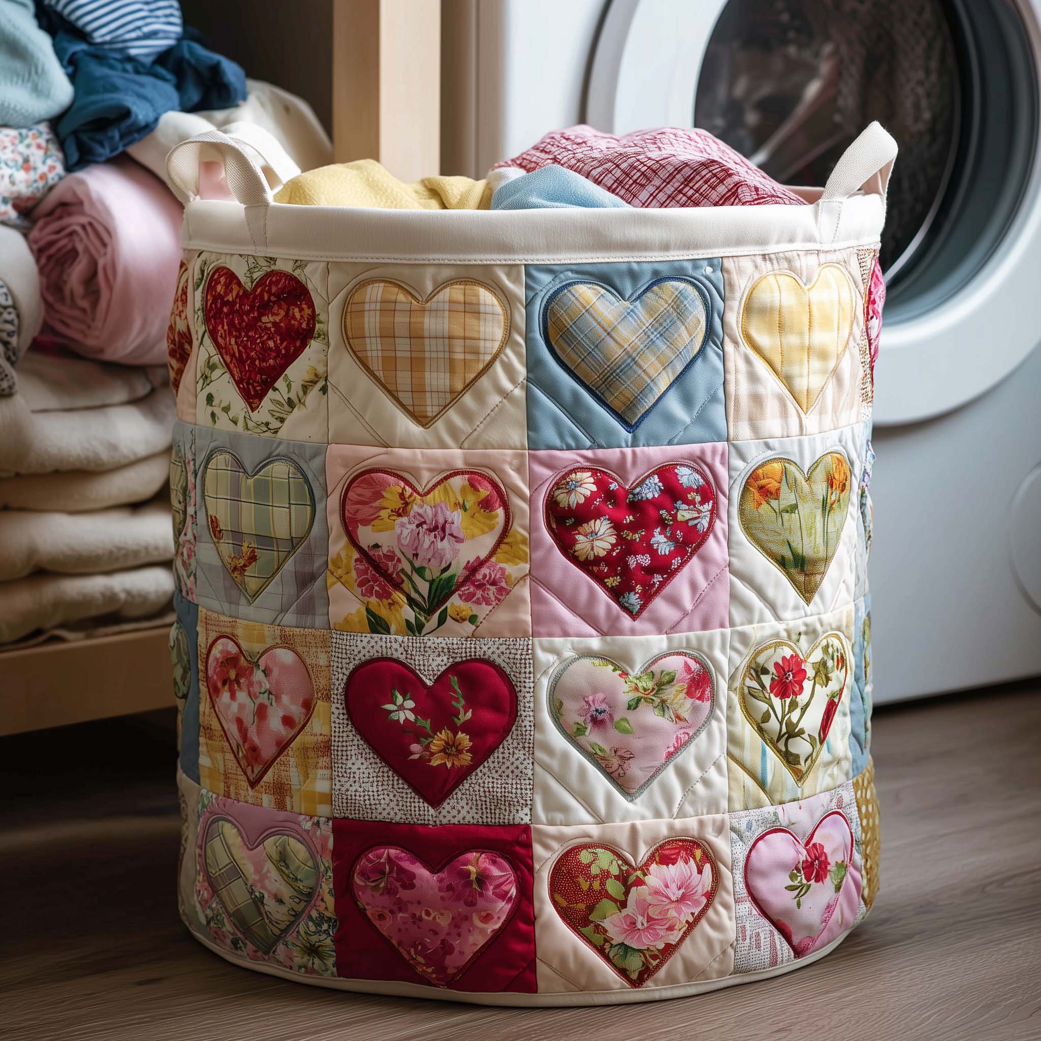 Spring Patch Quilted Laundry Basket Washroom Decor Basket Gift For Grandma - Tradiviet