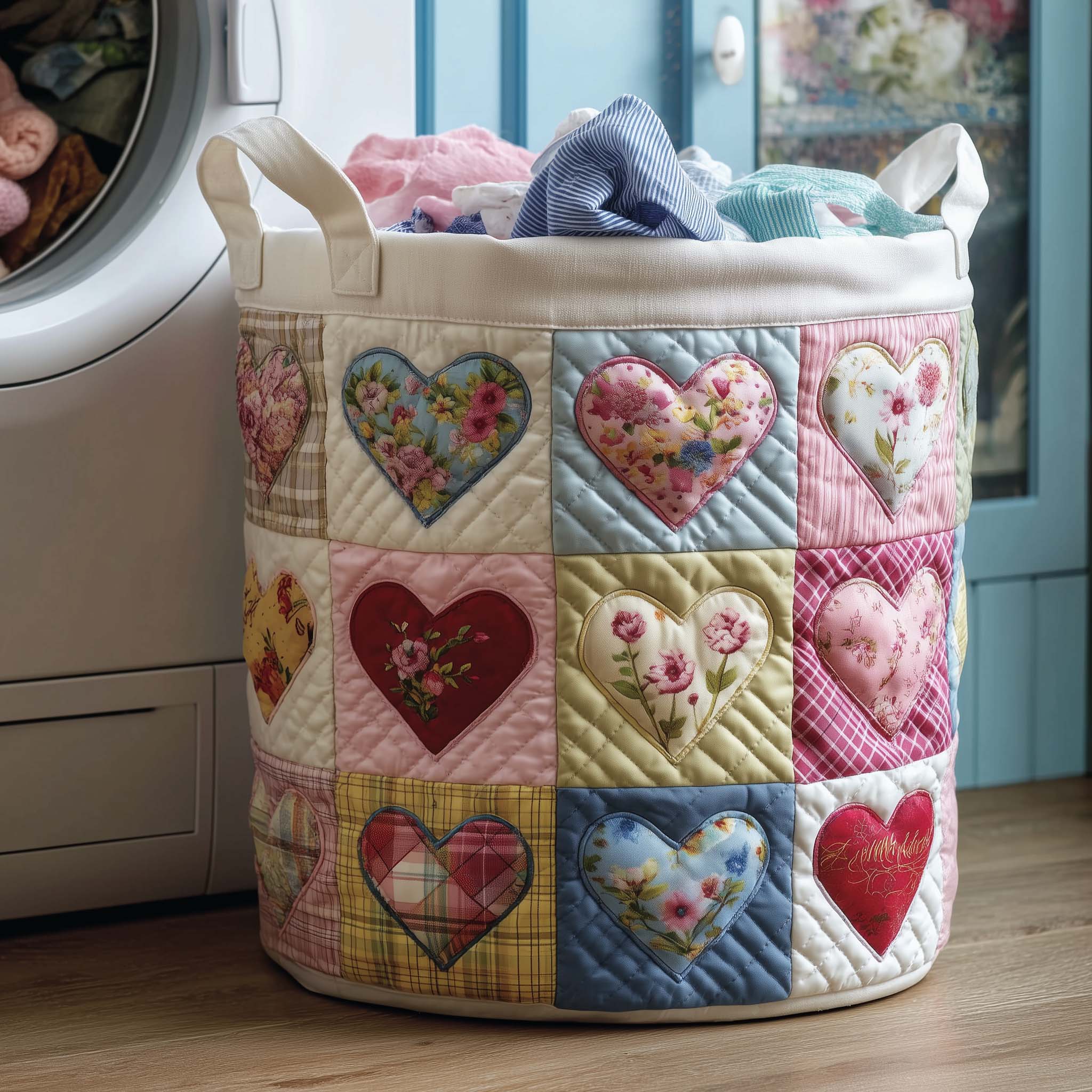 Spring Patch Quilted Laundry Basket Washroom Decor Baskets Gift For Grandma - Tradiviet