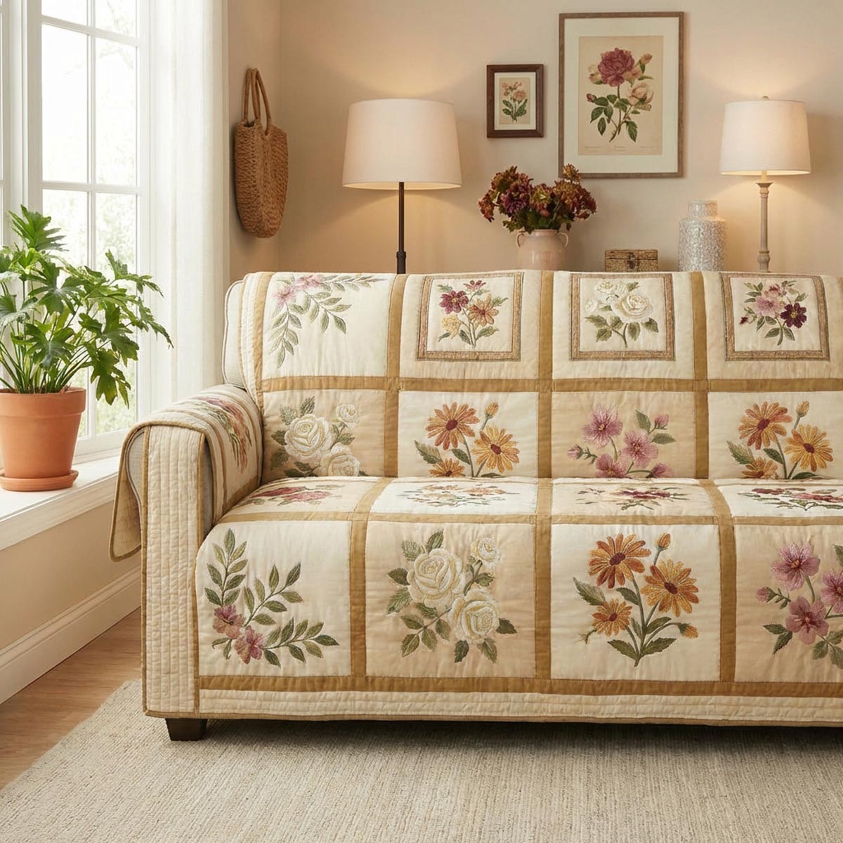 Spring Petals Quilted Sofa Cover Spring Flower Petal Pattern Home Decor
