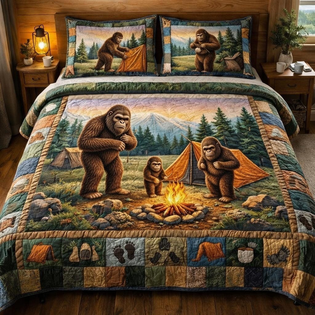 Squatch Camp Quilted Bedding Set Room Decoration Items Best Mothers Day Gifts - Tradiviet