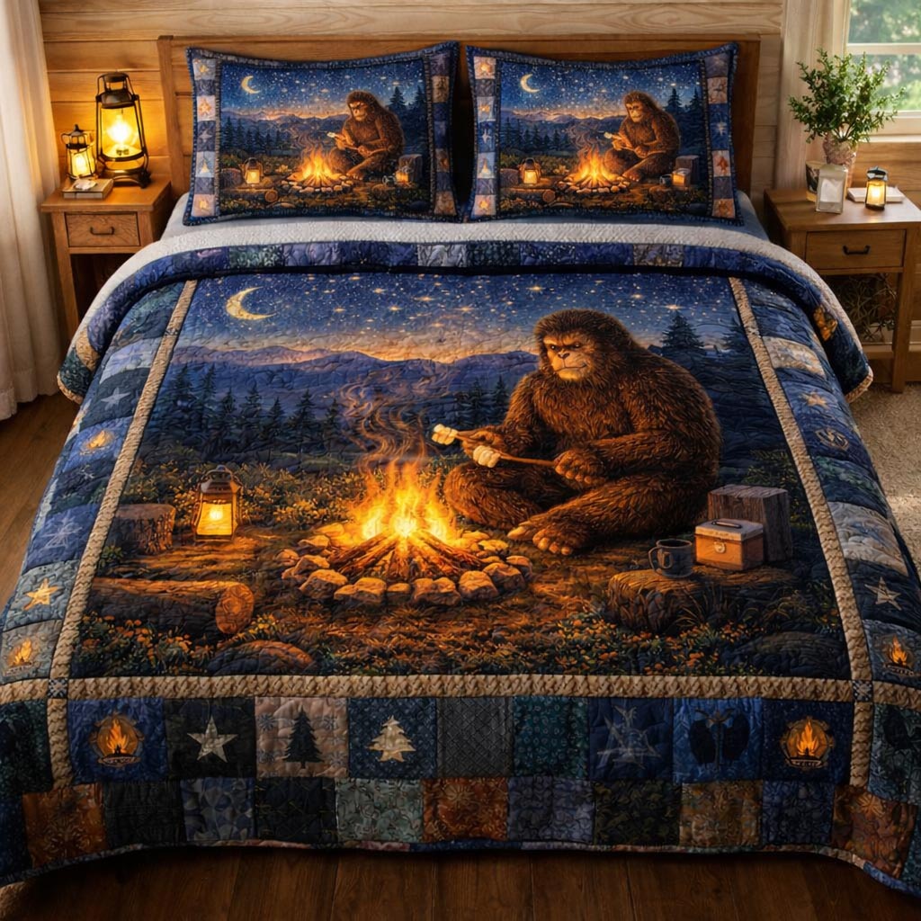 Squatch Trek Quilted Bedding Set Holiday Home Decor Gift For Bigfoot Enthusiasts - Tradiviet