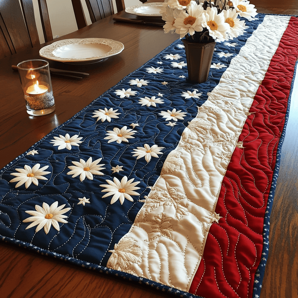 Star Glory Quilted Table Runner  Dining Table Runner Fourth Of July Birthday Gifts