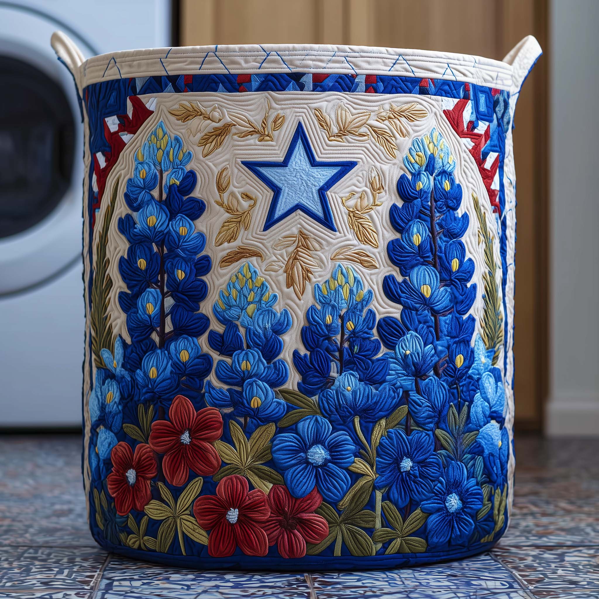 Star Meadow Quilted Laundry Basket Washroom Decor Baskets Great Mother's Day Gifts - Tradiviet
