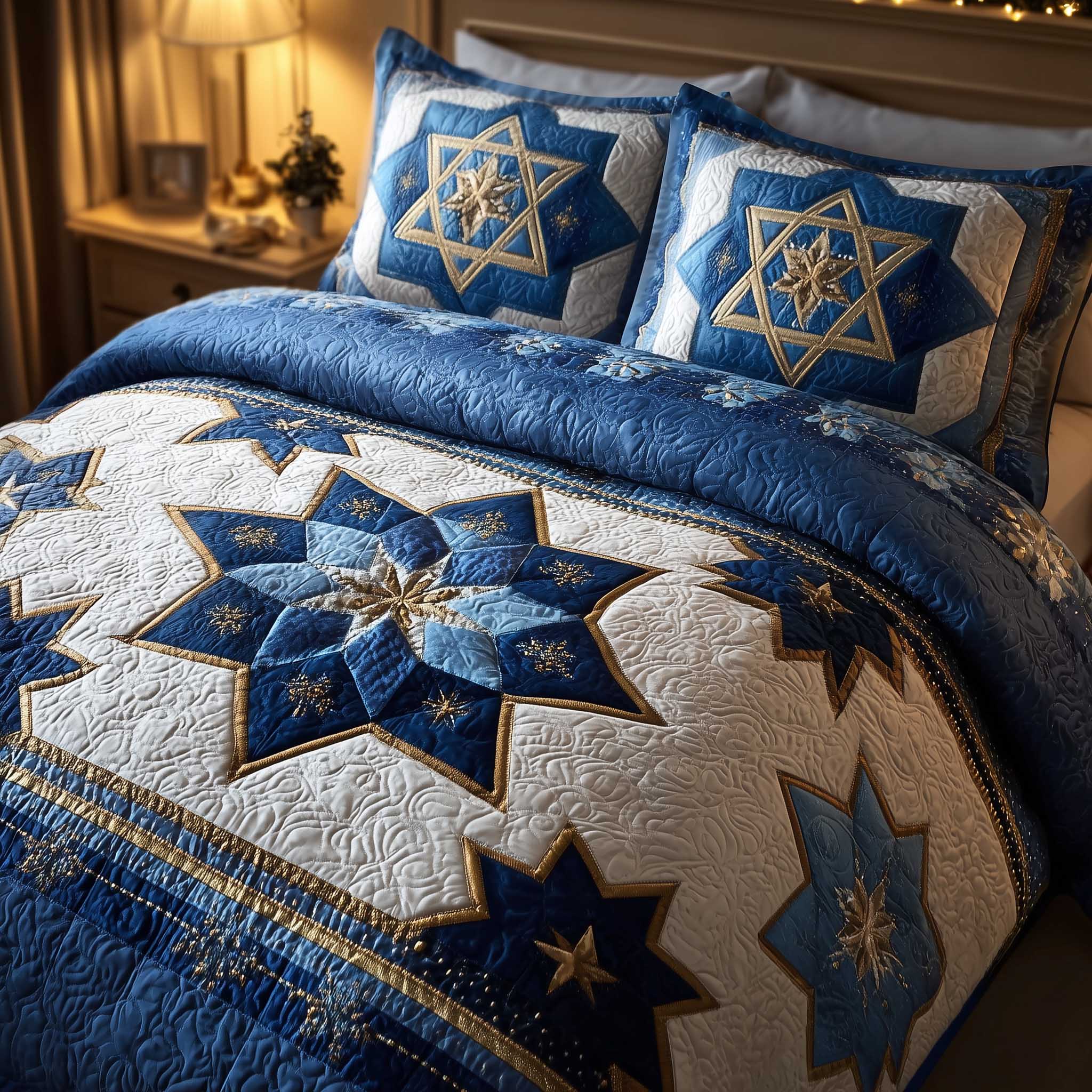 Star of David Quilted Bedding Set Bed Room Decoration Celestial Star Gift For Loved Ones - Tradiviet