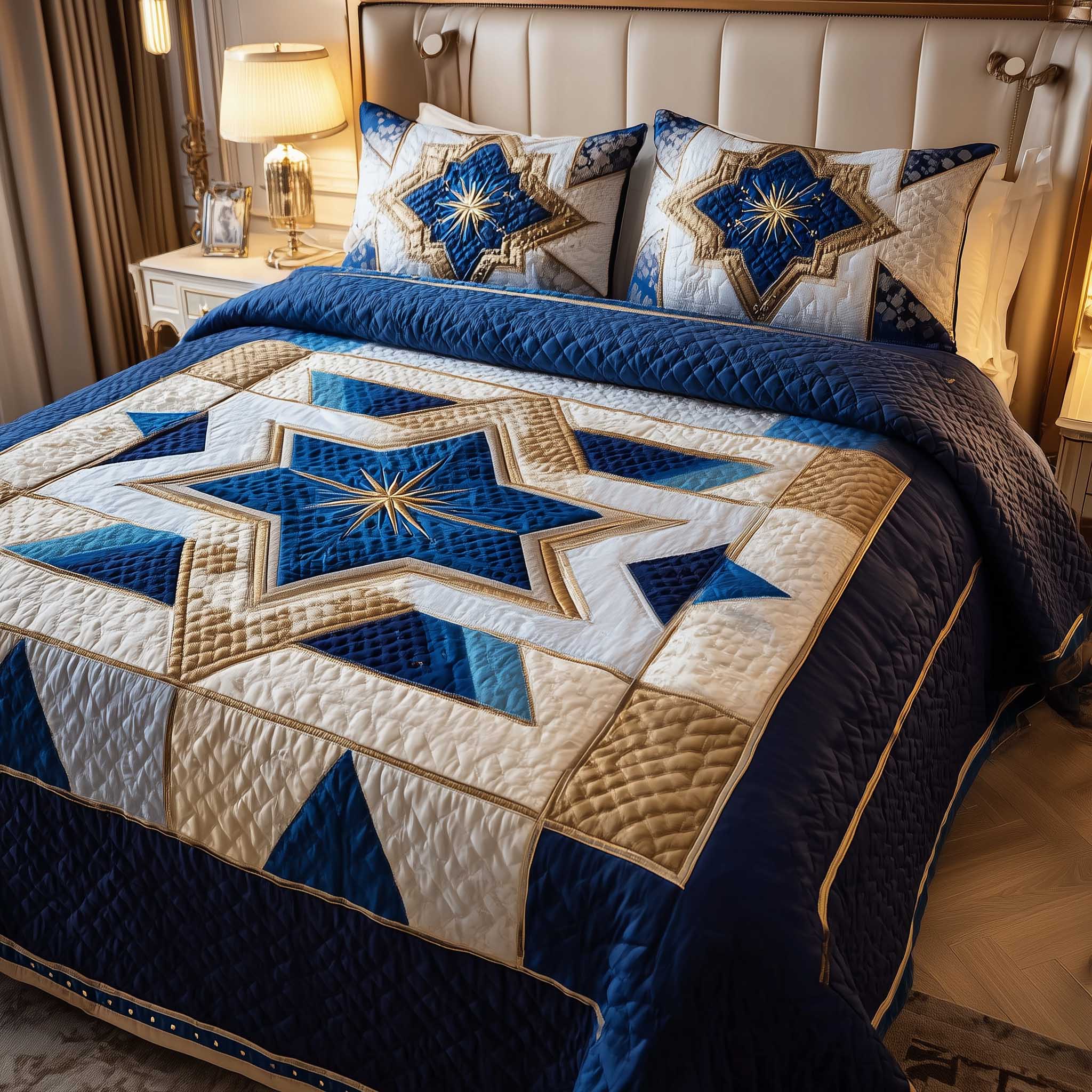 Star of David Quilted Bedding Set Bedroom Decorations Thoughtful Gift For Star Gazers - Tradiviet