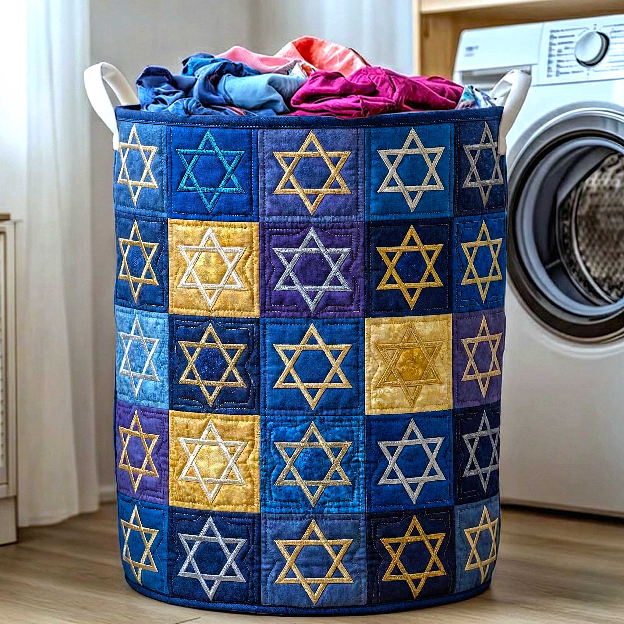 Star of David Quilted Laundry Basket Cool Laundry Hamper Best Mothers Day Gifts - Tradiviet