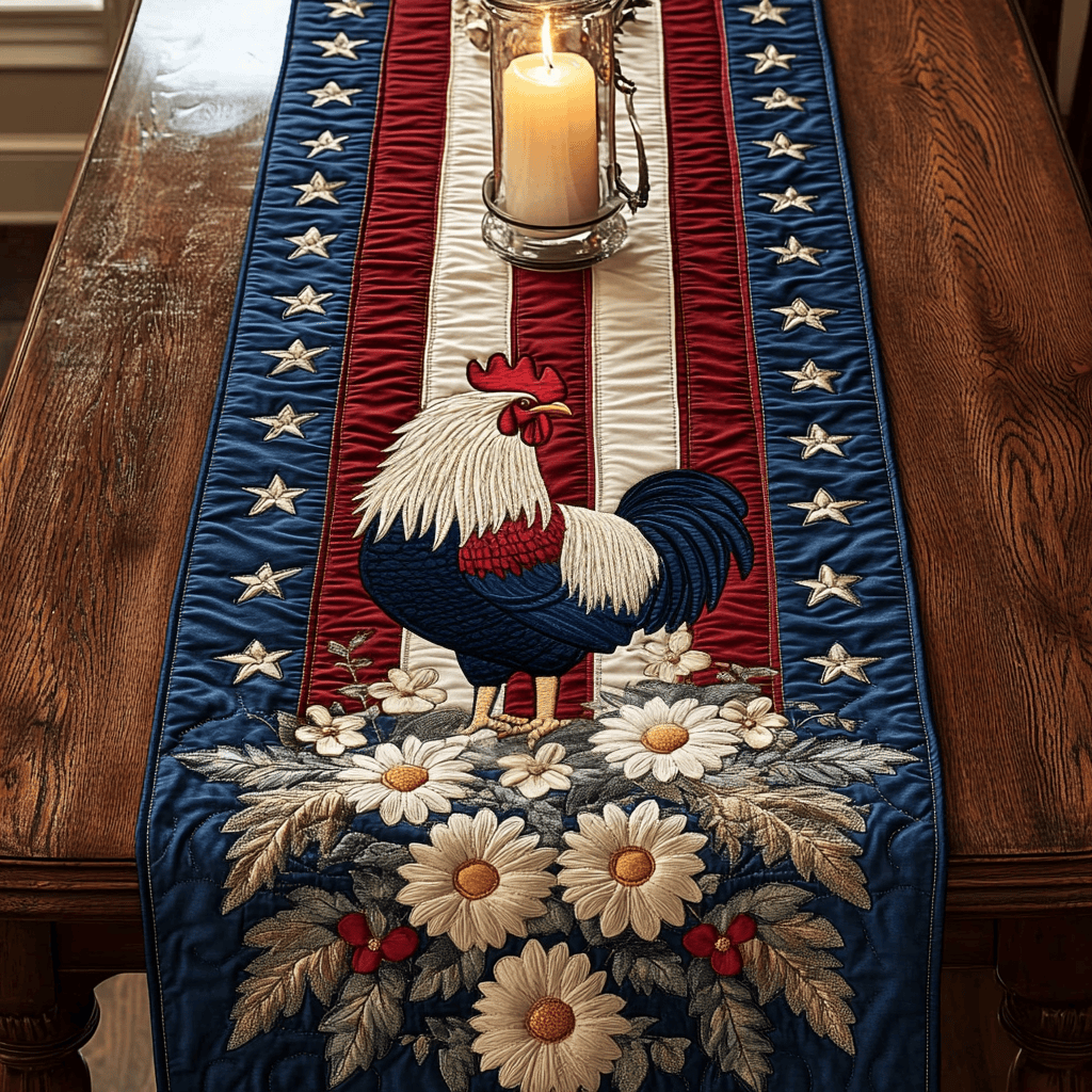 Star Rooster Quilted Table Runner  Dining Table Runner 4Th Of July Employee Gifts