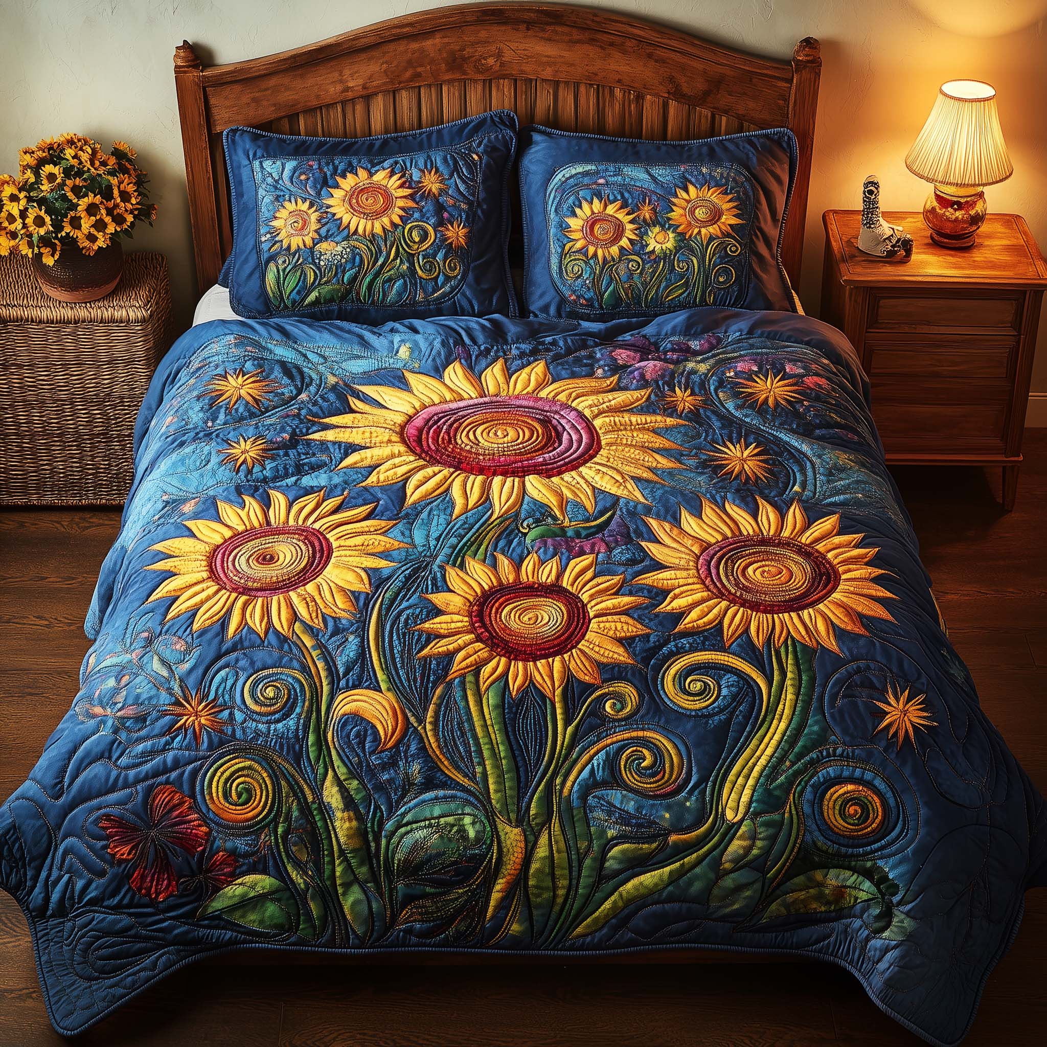 Star Sunflowers Quilted Bedding Set Bedroom Decorations Sunflower Birthday Gift Ideas - Tradiviet