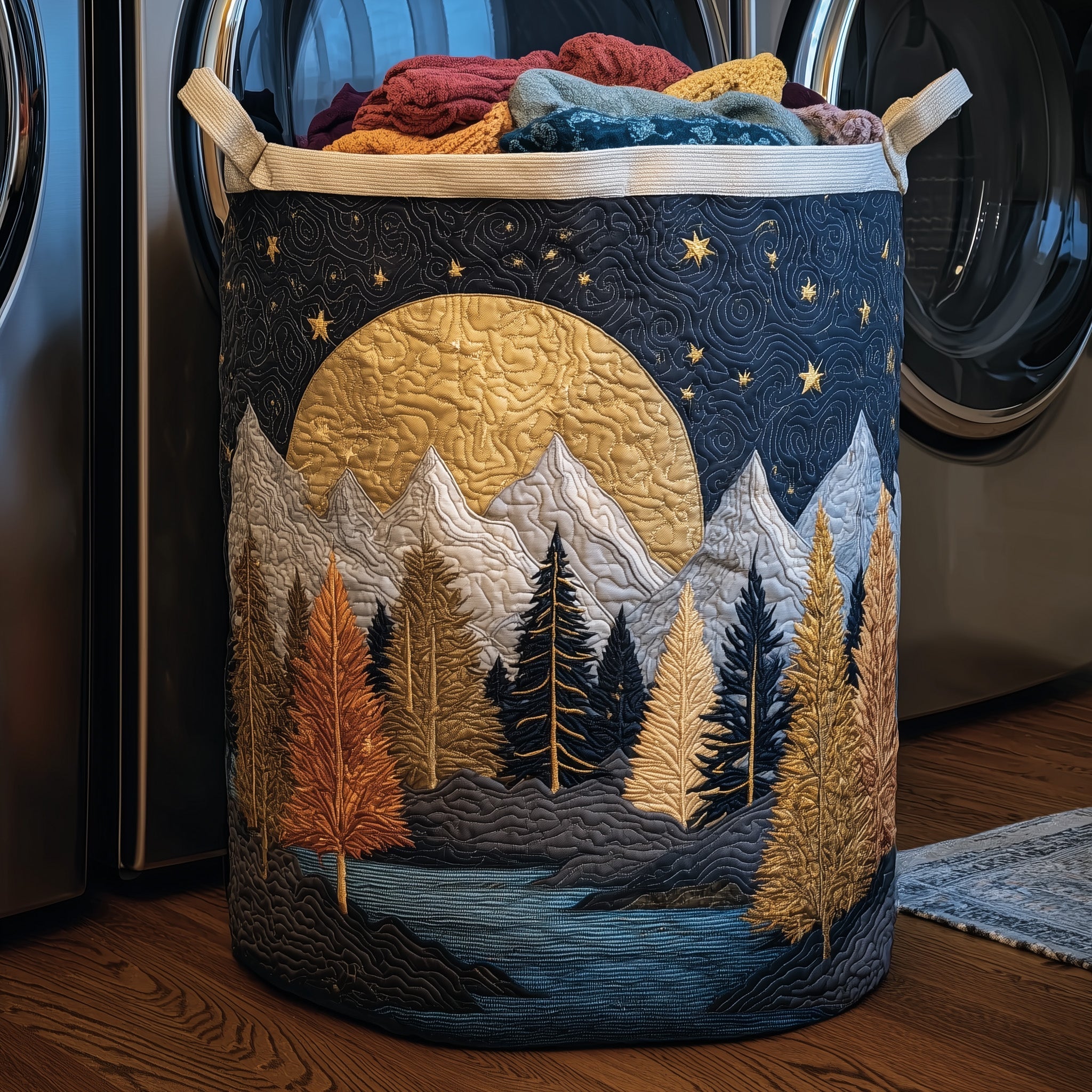 Starry Autumn Forest Quilted Laundry Basket Funny Baskets Happy Fathers Day - Tradiviet