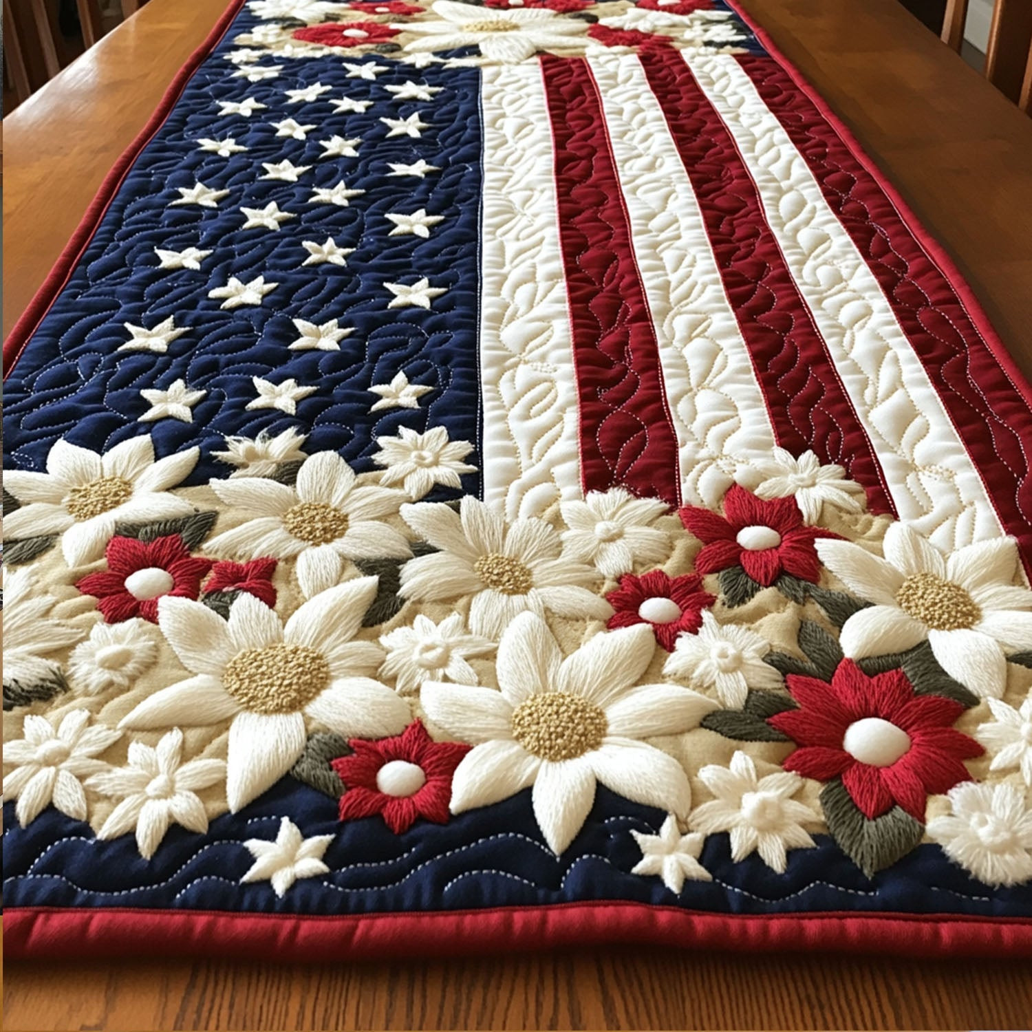 Starry Stripes Quilted Table Runner  Holiday Table Runner Fourth Of July Hostess Gifts