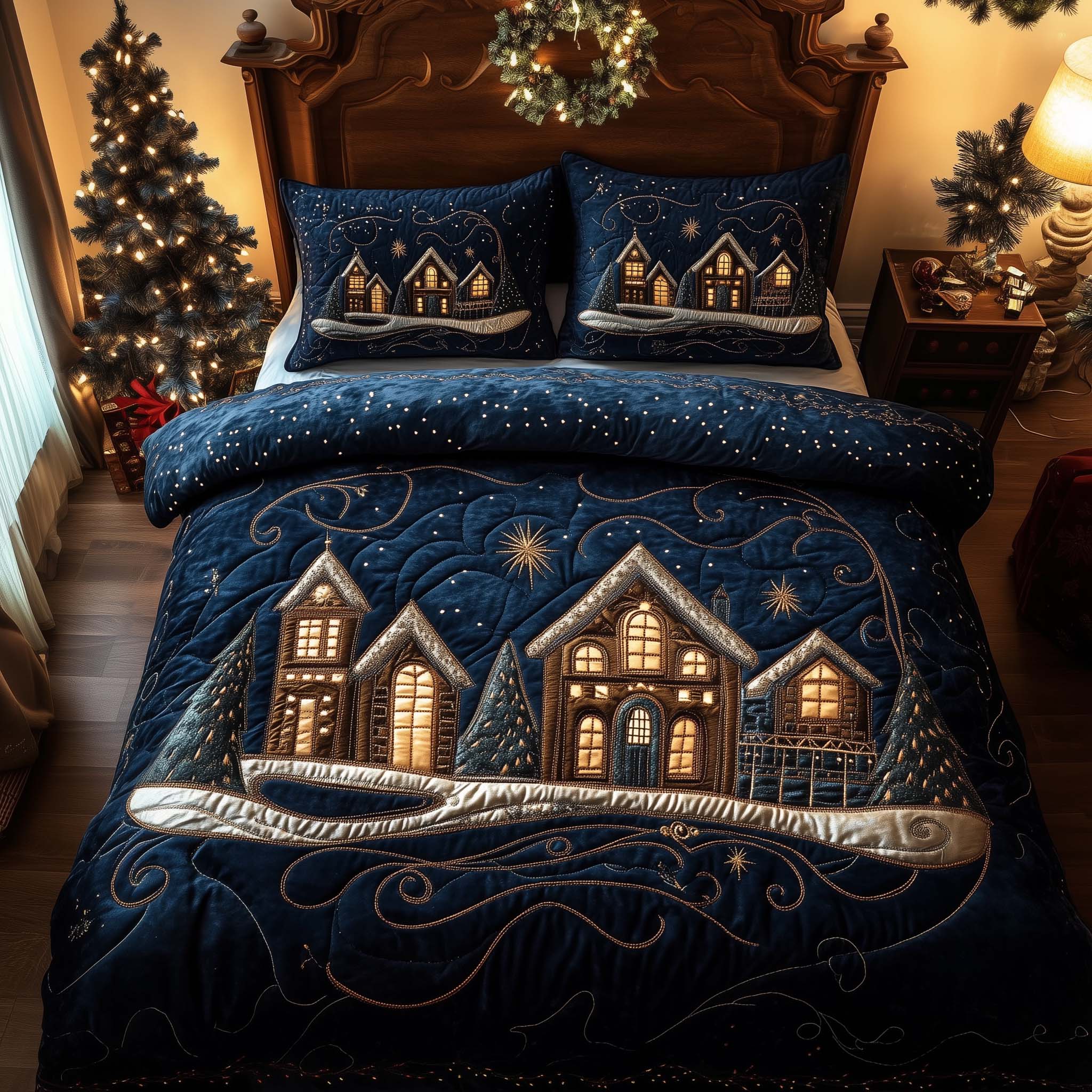 Starry Town Quilted Bedding Set Autumn Inspired Bedroom Starry Town Gift For Friends And Family - Tradiviet
