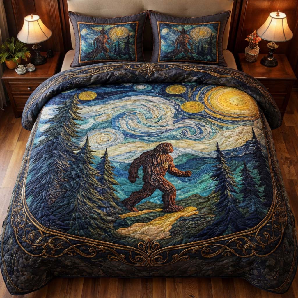 Starry Trail Bigfoot Quilted Bedding Set Holiday Home Decor Ideas Bigfoot Birthday Gifts - Tradiviet