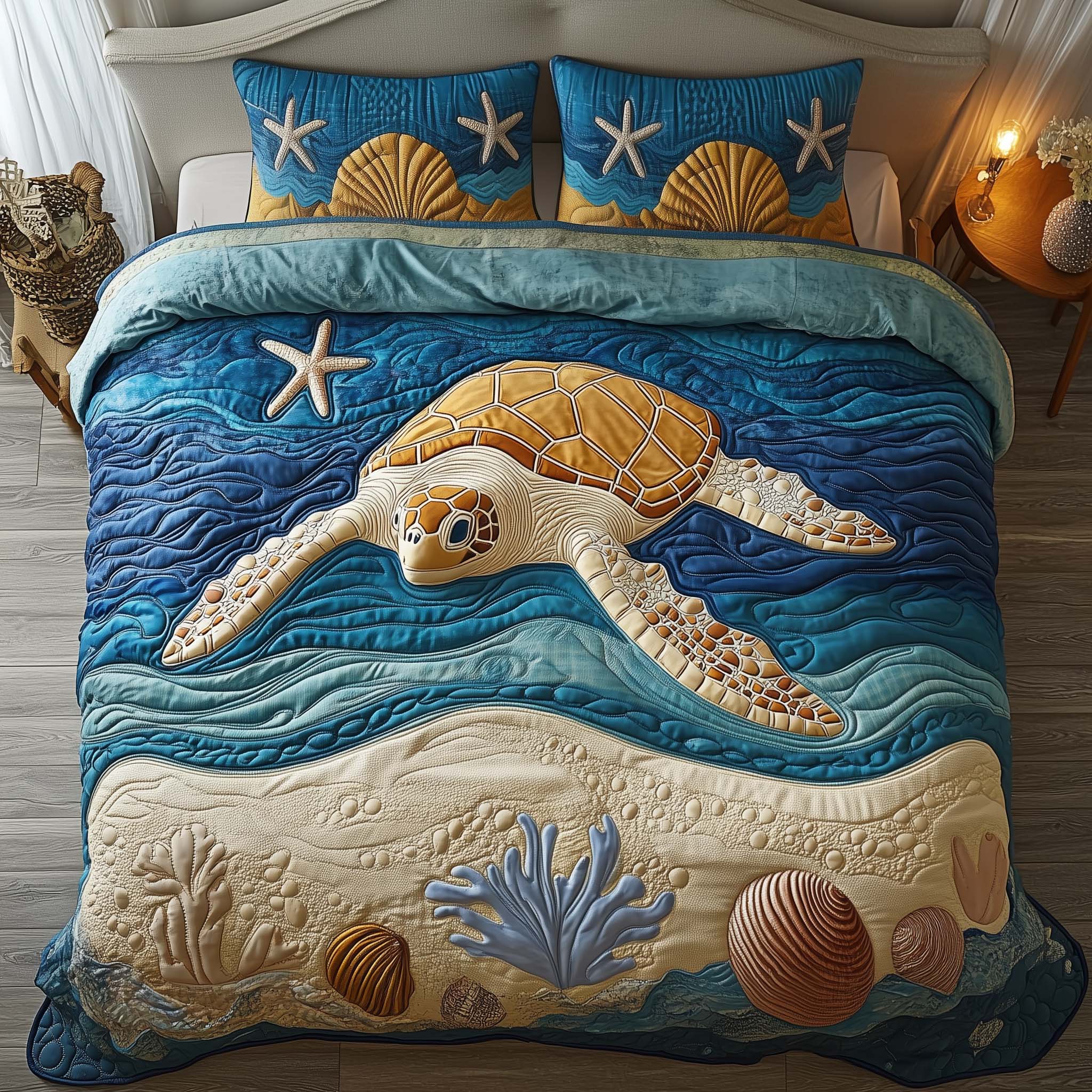 Starry Turtle Quilted Bedding Set Holiday House Decorations Gifts For A Turtle Lover - Tradiviet