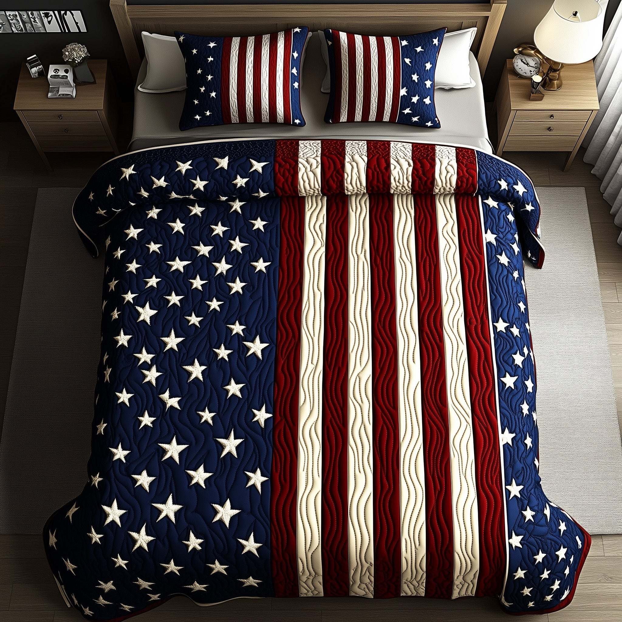 Stars And Stripes American Flag Quilted Bedding Set American Of Freedom Rustic Bedding Gift For Son - Tradiviet
