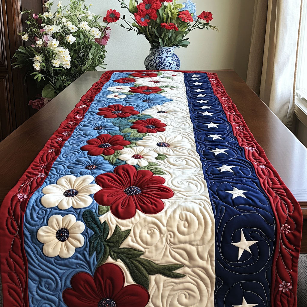 Stars and Stripes Forever Quilted Table Runner  Dining Table Runner 4Th Of July Party Gifts
