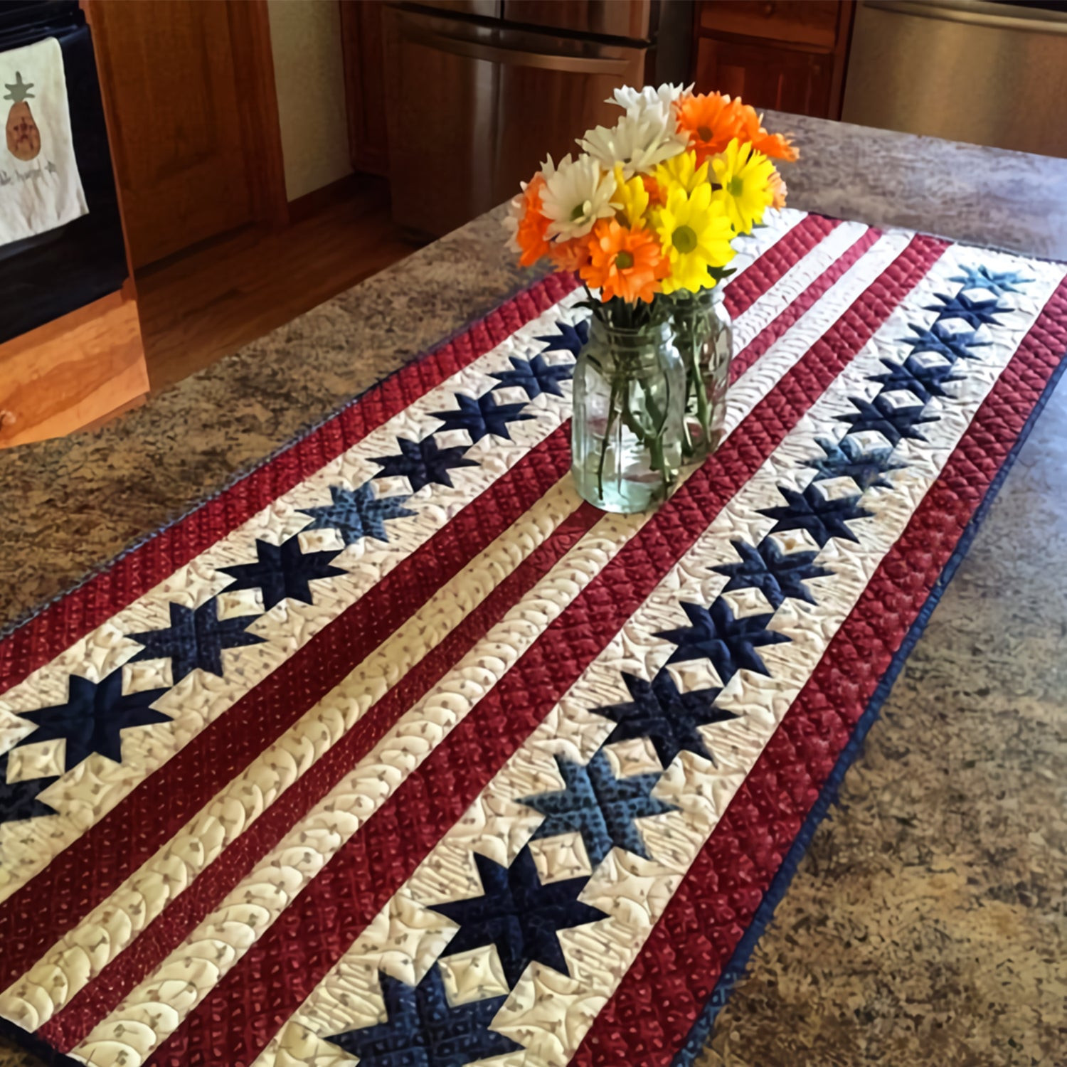 Stars and Stripes Quilted Table Runner Dining Table Runner 4Th Of July Party Gifts