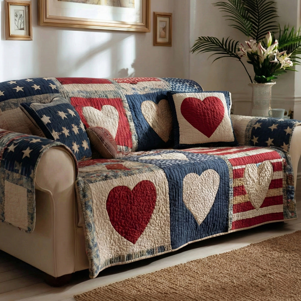 Stars Heritage Quilted Sofa Cover Americana Star Heritage Patriotic Couch Cover