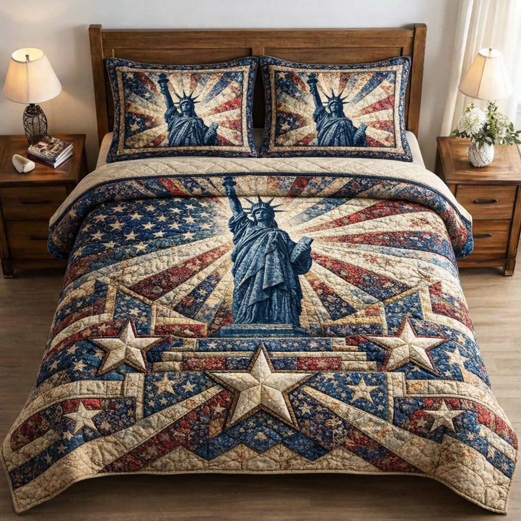Statue Of Liberty Quilted Bedding Set Decorations For Room Gifts For Mom - Tradiviet