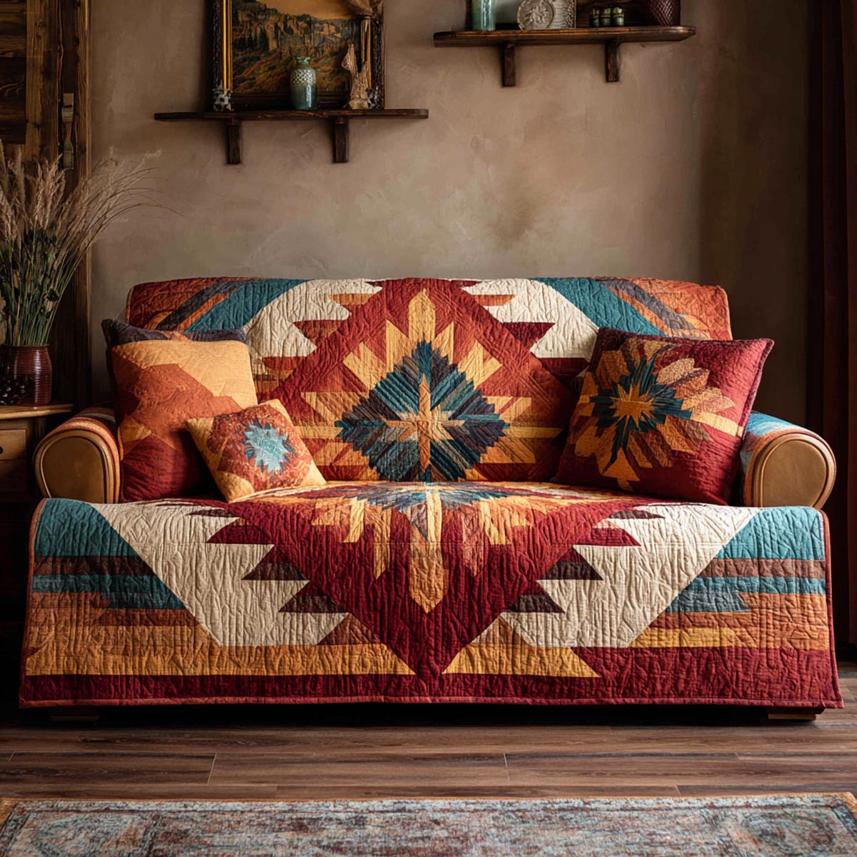 Sun Valley Quilted Sofa Cover Valley Sunset Pattern Rustic Decor