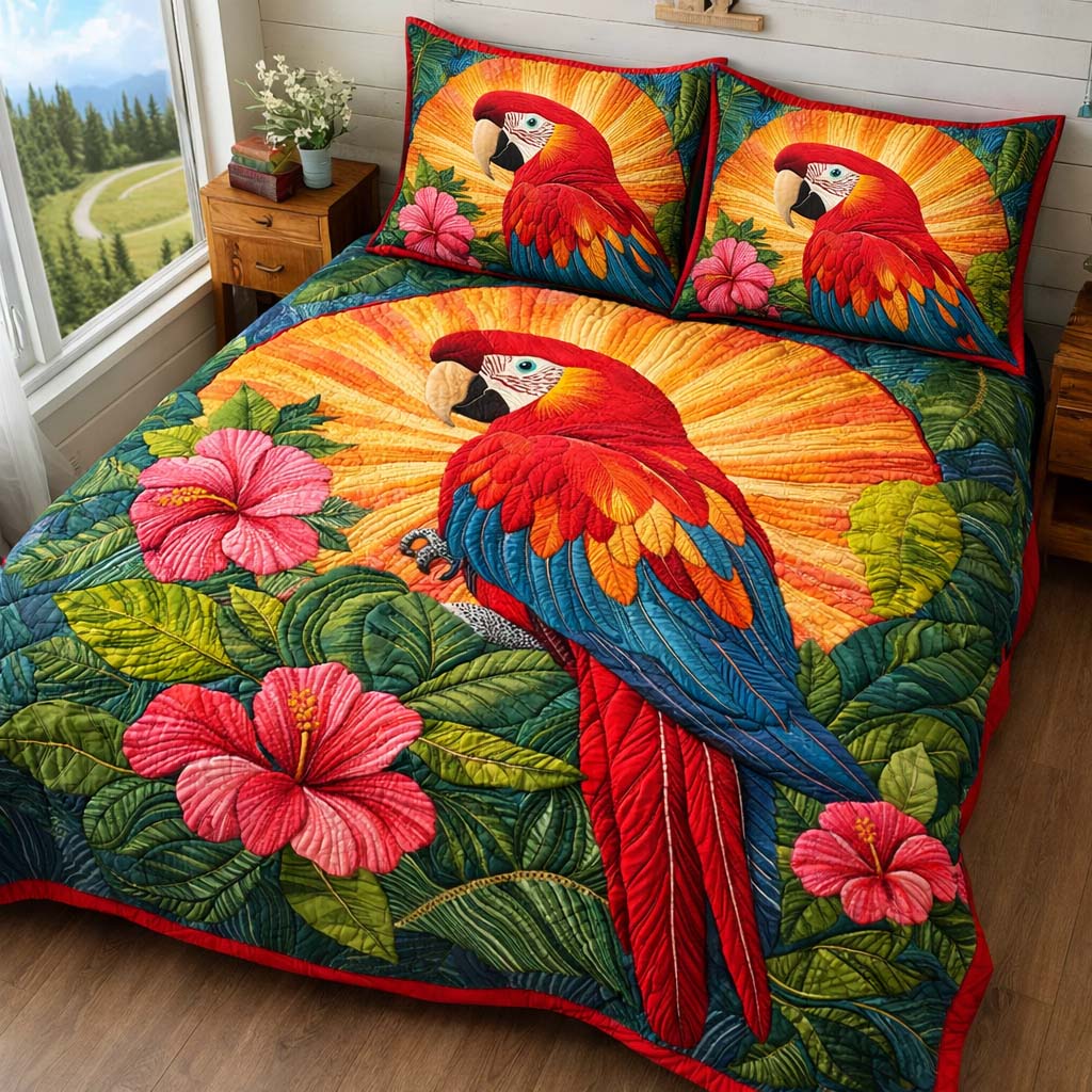 Sunburst Macaw Quilted Bedding Set Autumn Inspired Bedroom Gift For Bird Enthusiasts - Tradiviet
