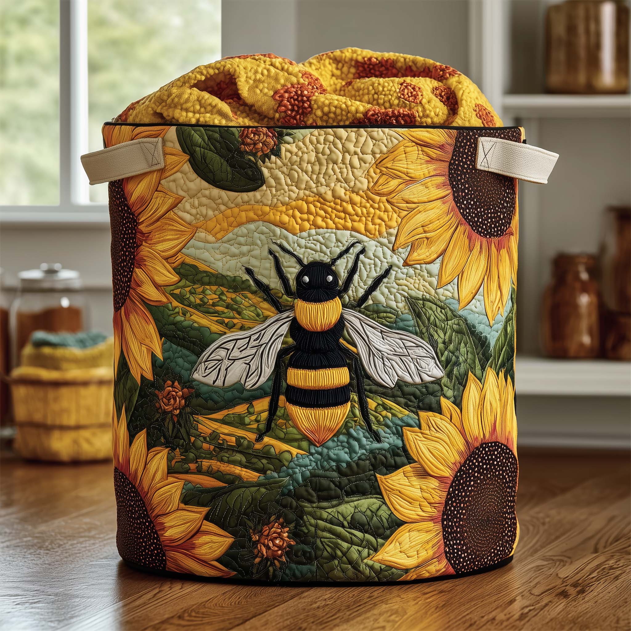 Sunflower Bee Quilted Laundry Basket Adorable Laundry Basket Gift For Grandma - Tradiviet