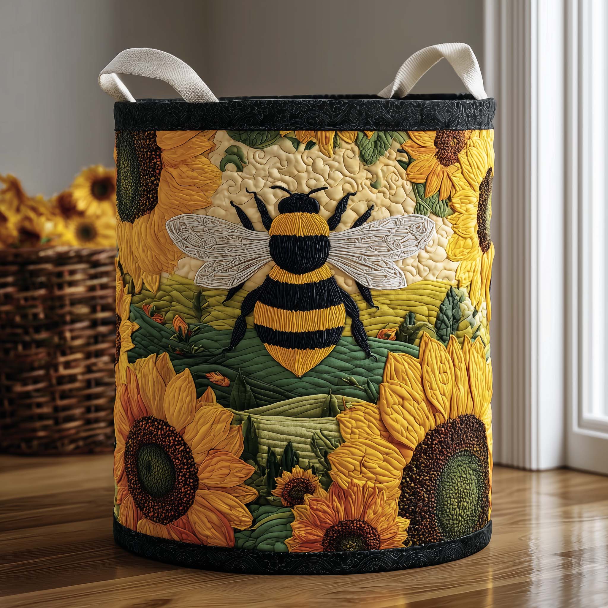 Sunflower Bee Quilted Laundry Basket Cool Laundry Hamper Gift Ideas For Sister - Tradiviet