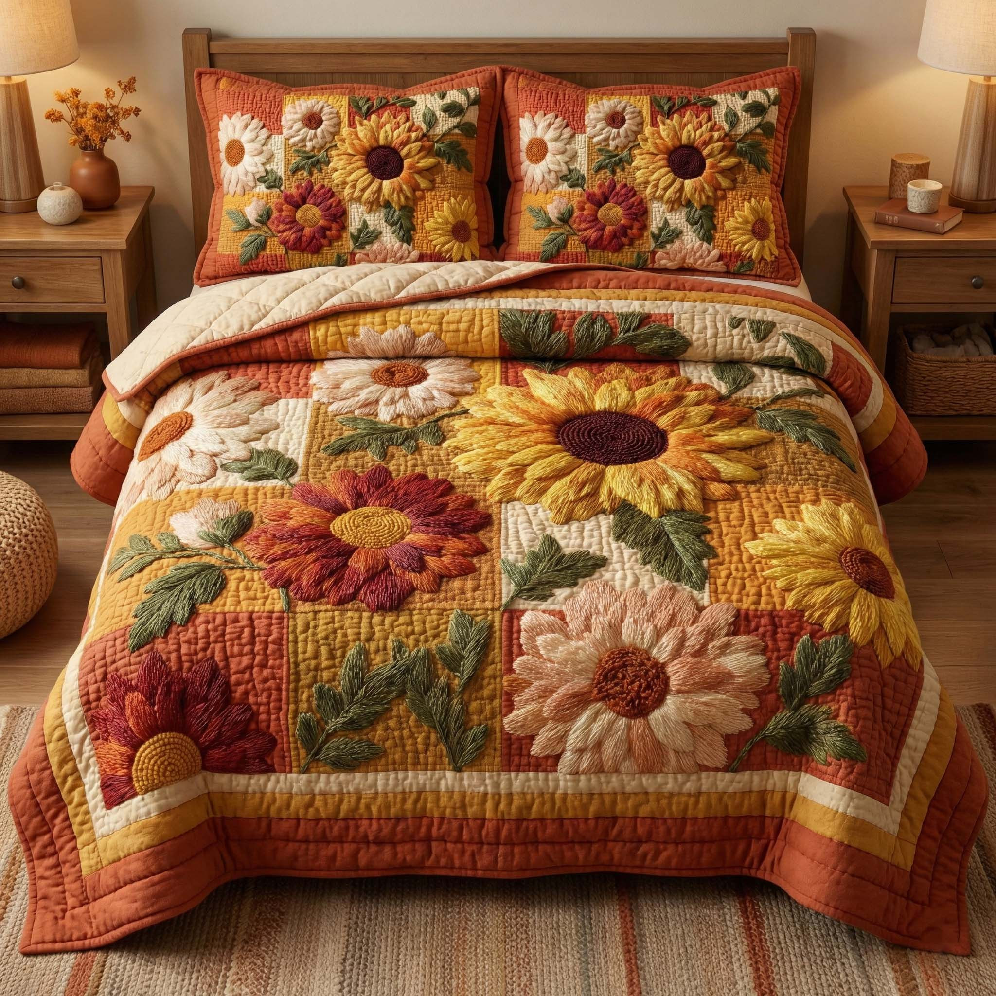 Sunflower Bloom Quilted Bedding Set Vibrant Sunflower Home Decor Gift For Her - Tradiviet