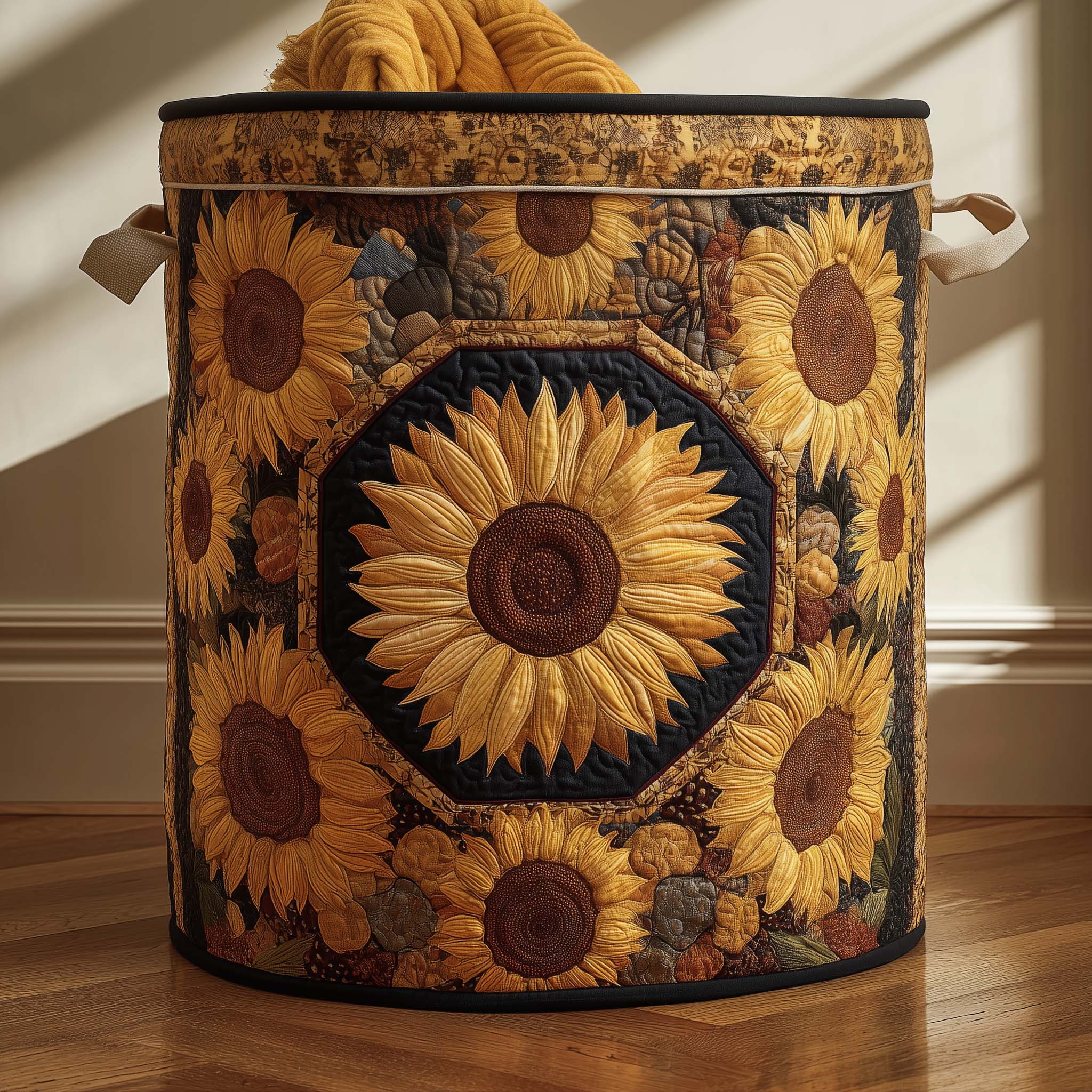 Sunflower Bloom Quilted Laundry Basket Aesthetic Storage Baskets Dad Birthday Gifts - Tradiviet