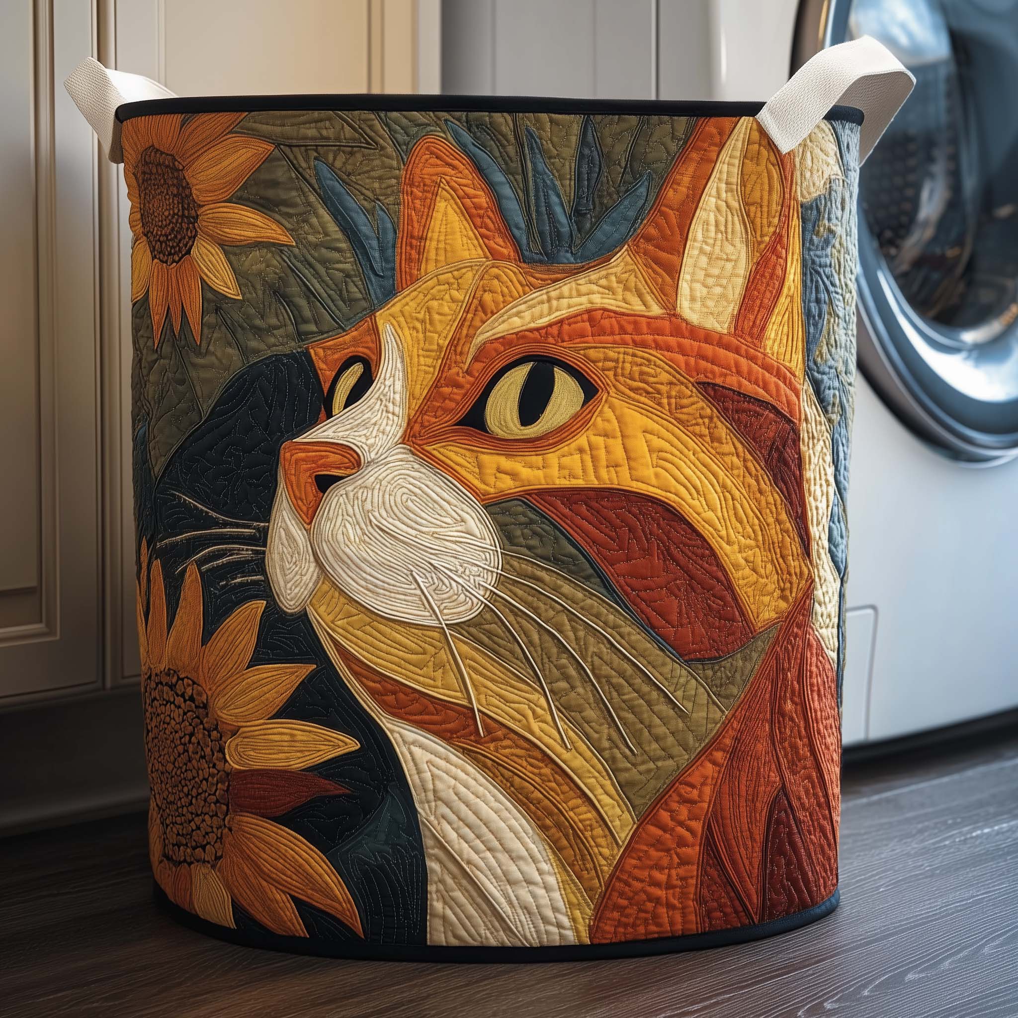 Sunflower Cat Quilted Laundry Basket Best Laundry Hamper Best Gifts For Mom - Tradiviet