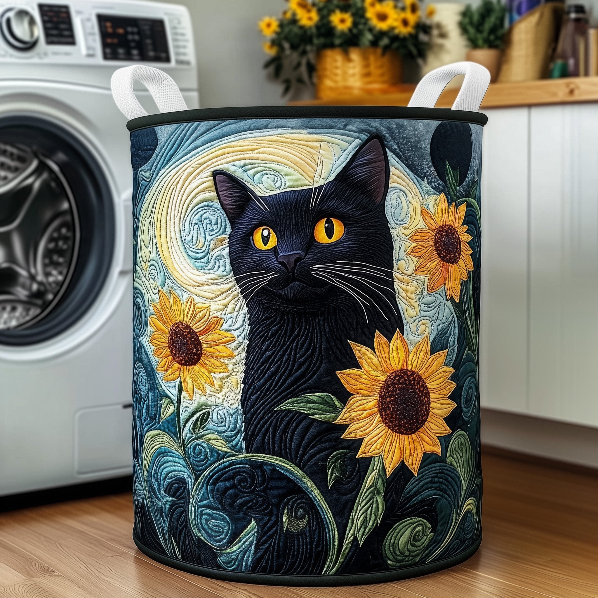 Sunflower Cat Quilted Laundry Basket Cute Storage Baskets Happy Mother's Day - Tradiviet