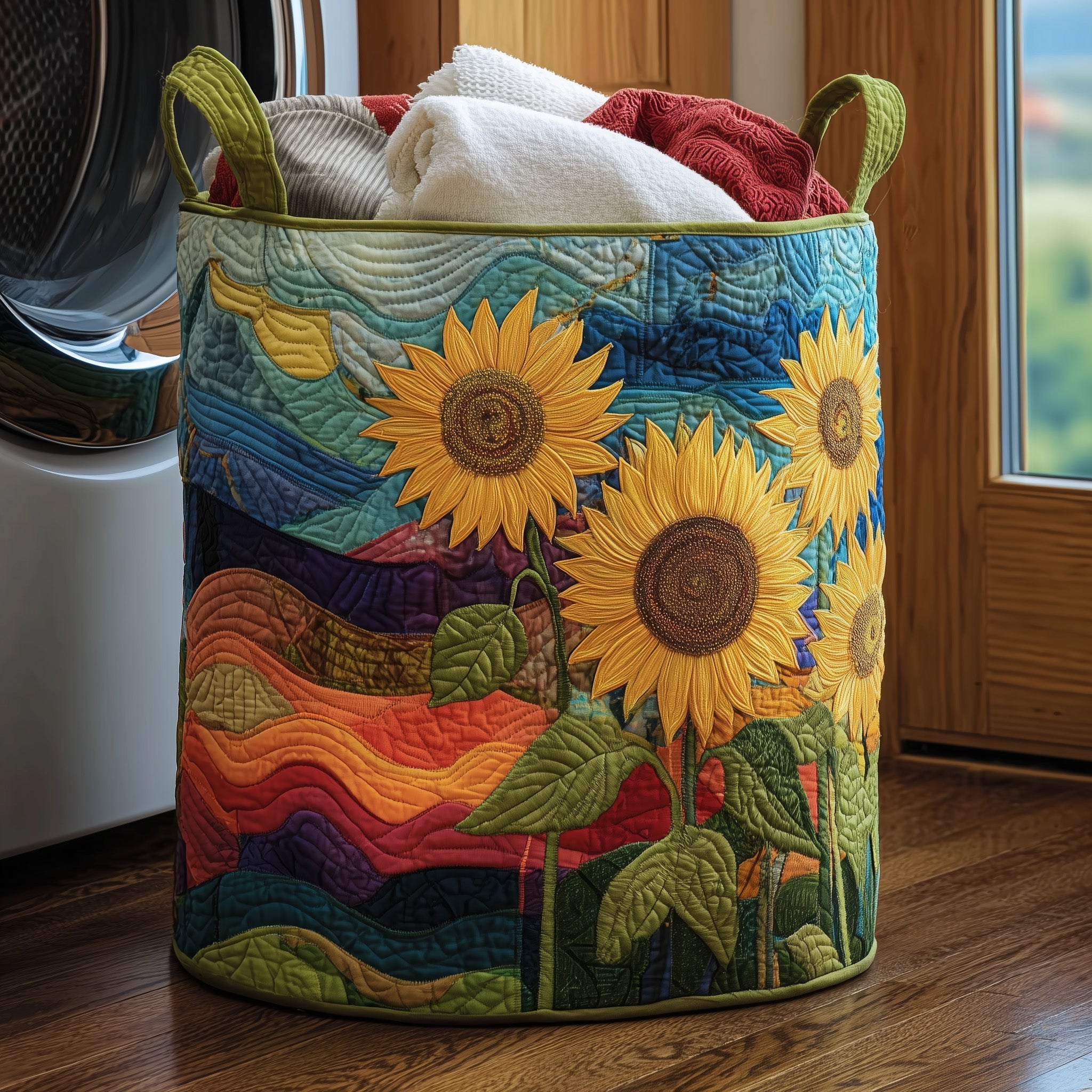 Sunflower Field Quilted Laundry Basket Best Laundry Hamper Best Gifts For Dad - Tradiviet