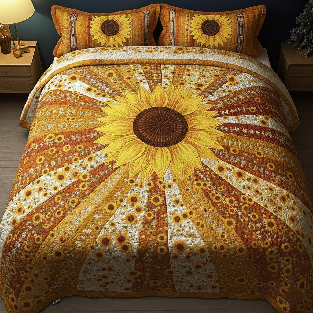 Sunflower Glow Quilted Bedding Set Bedroom Decorations Sunflower Gifts For Friends - Tradiviet