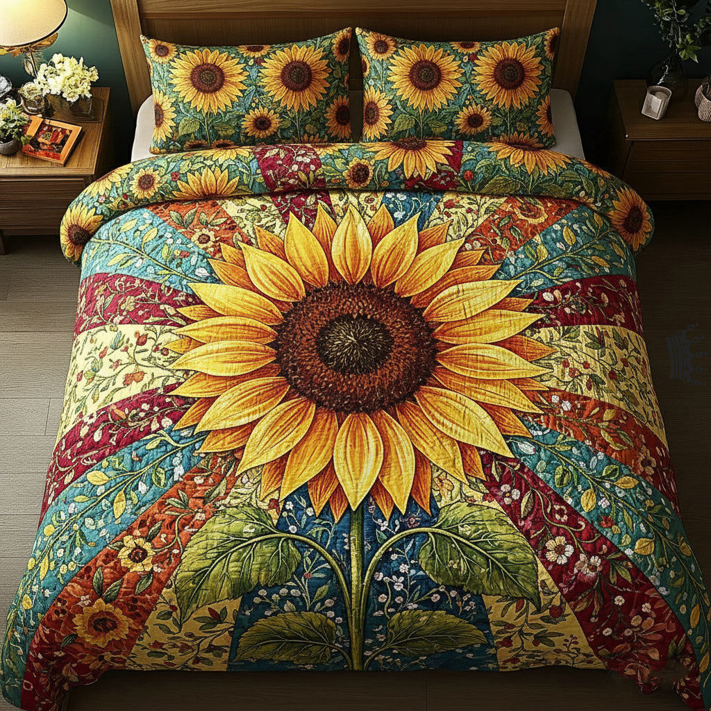 Sunflower Glow Quilted Bedding Set Room Decoration Items Gifts For Sunflower Lovers - Tradiviet