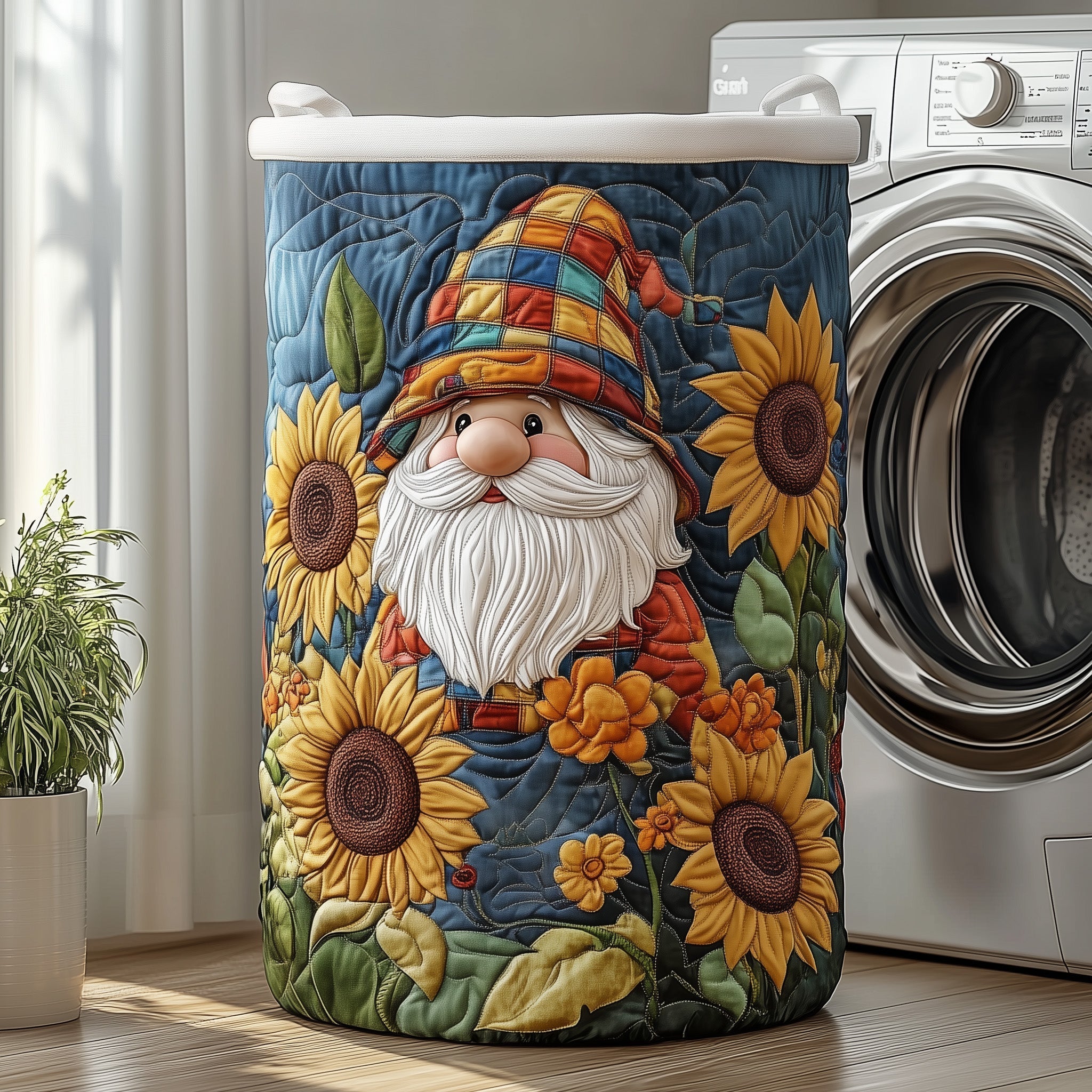 Sunflower Gnome Quilted Laundry Basket Cute Room Decor Good Fathers Day Gifts - Tradiviet