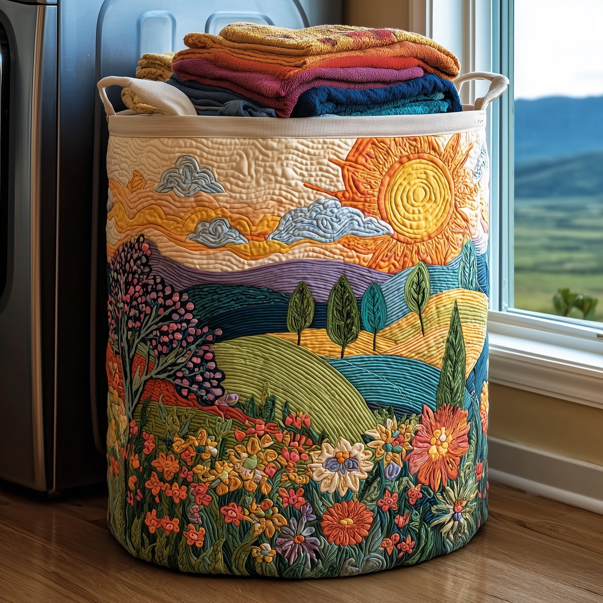 Sunflower Heaven Quilted Laundry Basket Nice Storage Baskets Father's Day Ideas - Tradiviet