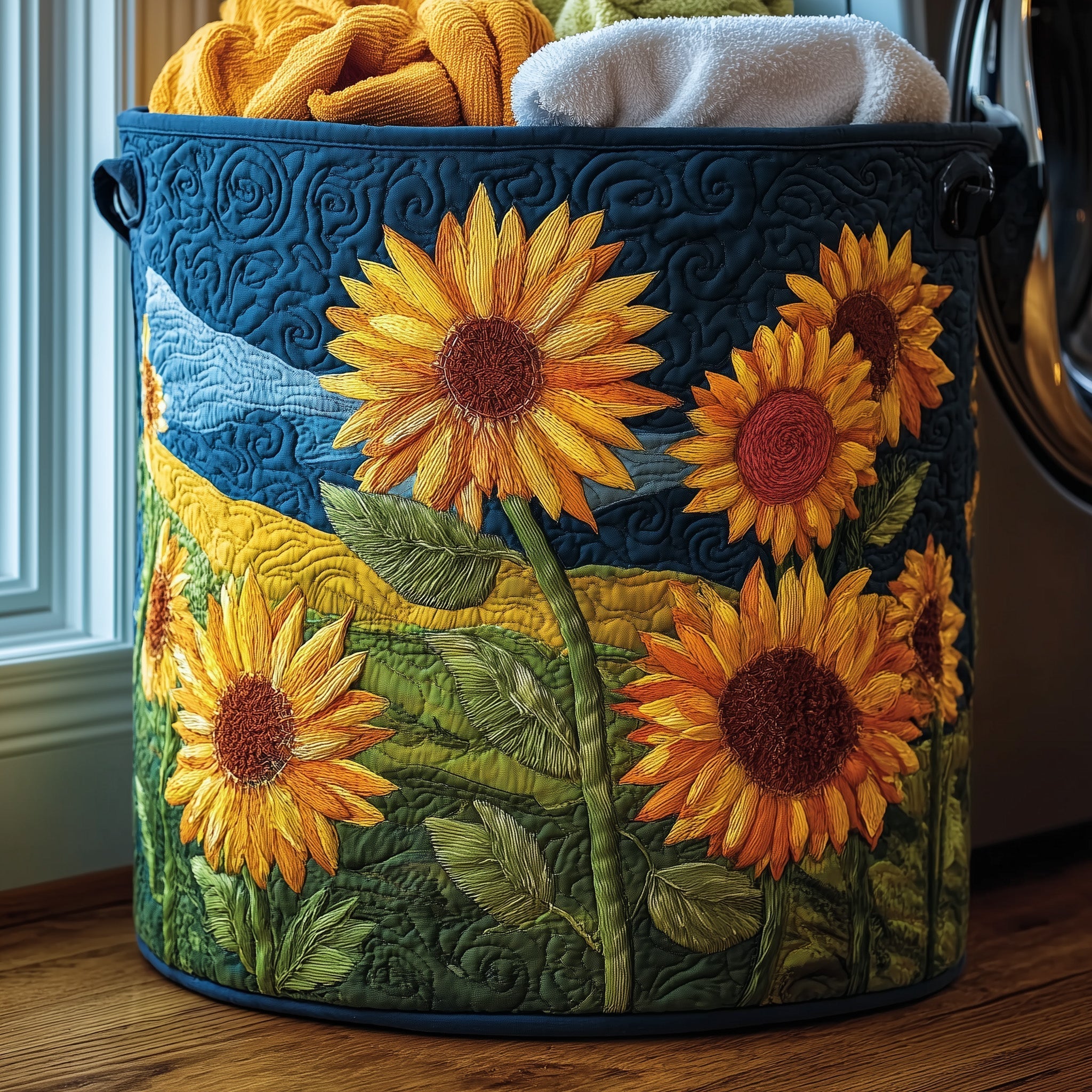 Sunflower Quilted Laundry Basket Adorable Laundry Basket Moms Day Gifts - Tradiviet