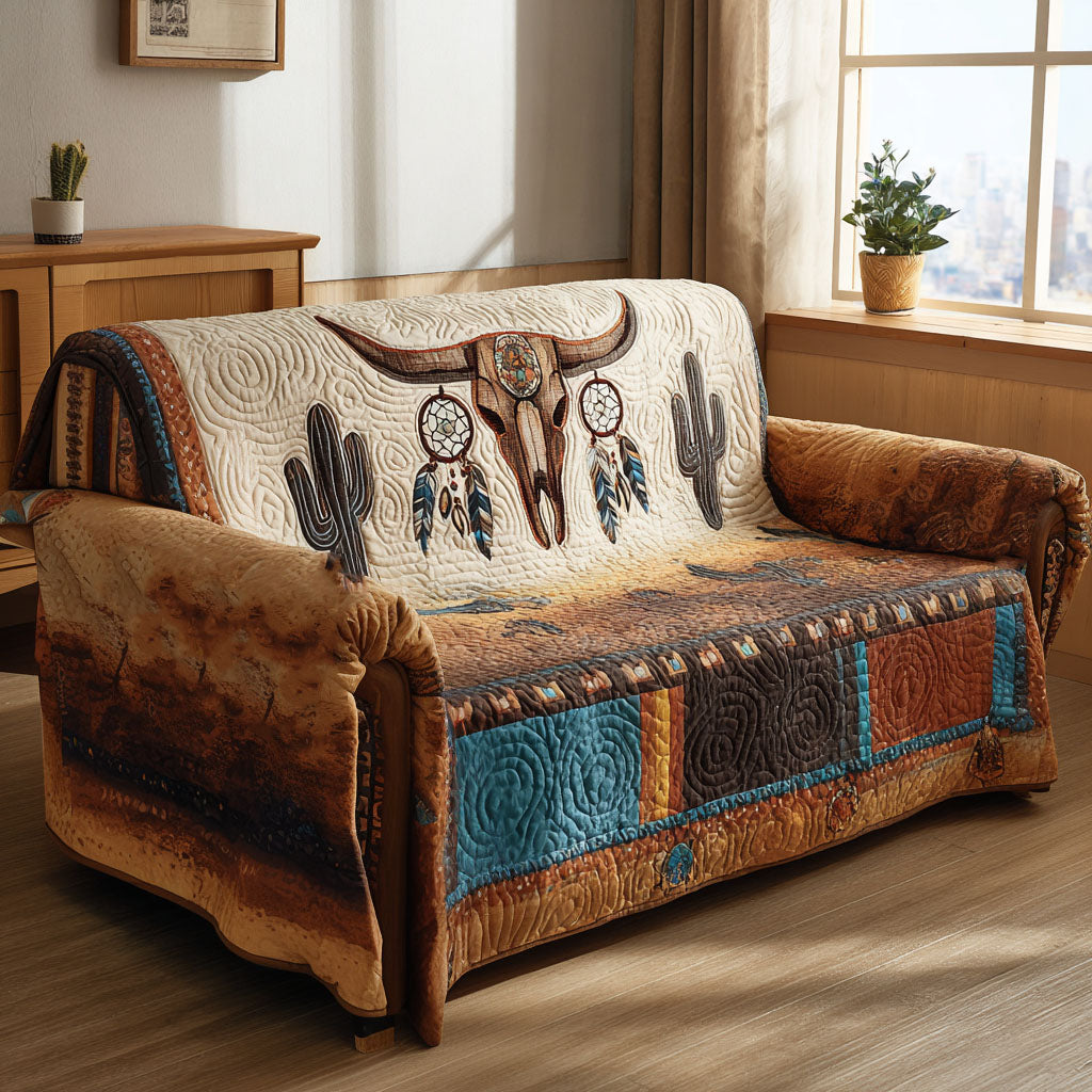 Sunlit Prairie Mark Quilted Sofa Cover Western Prairie Pattern Rustic Decor