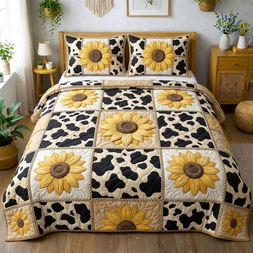 Sunny Bloom Quilted Bedding Set Vibrant Sunflower Bloom Room Decor Best Gift For Wife - Tradiviet