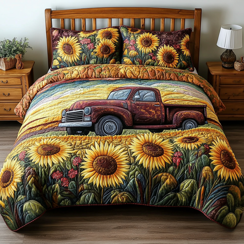 Sunny Drive  Quilted Bedding Set  King Size Duvet Cover 4Th Of July Themed Gifts