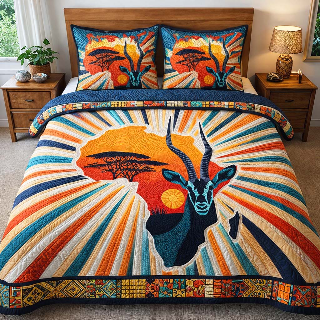 Sunrise Antelope Power Quilted Bedding Set Room Decoration Items Gift For Wildlife Enthusiasts - Tradiviet