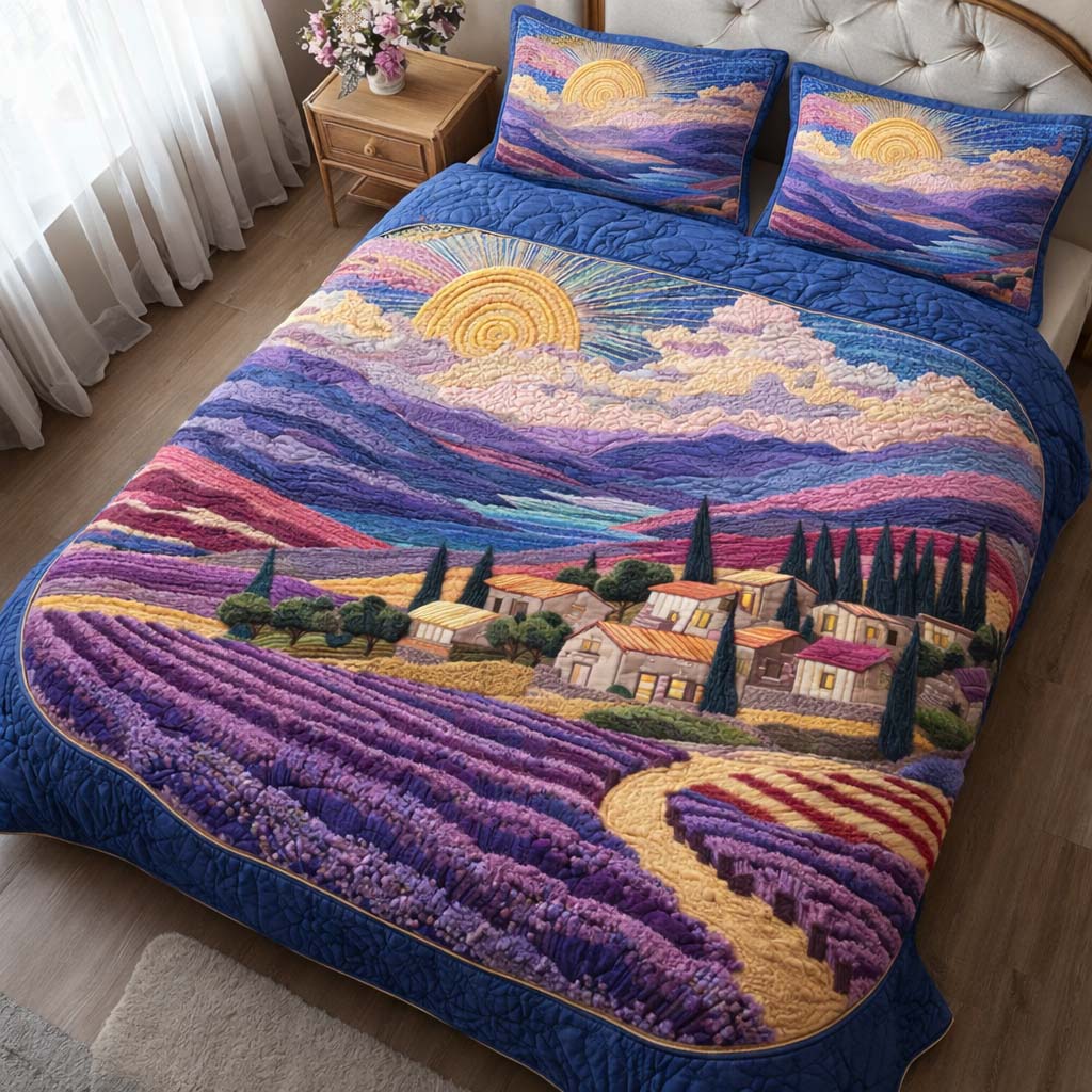 Sunrise Lavender Quilted Bedding Set Holiday Decorations Flower Lavender Gifts For Women - Tradiviet